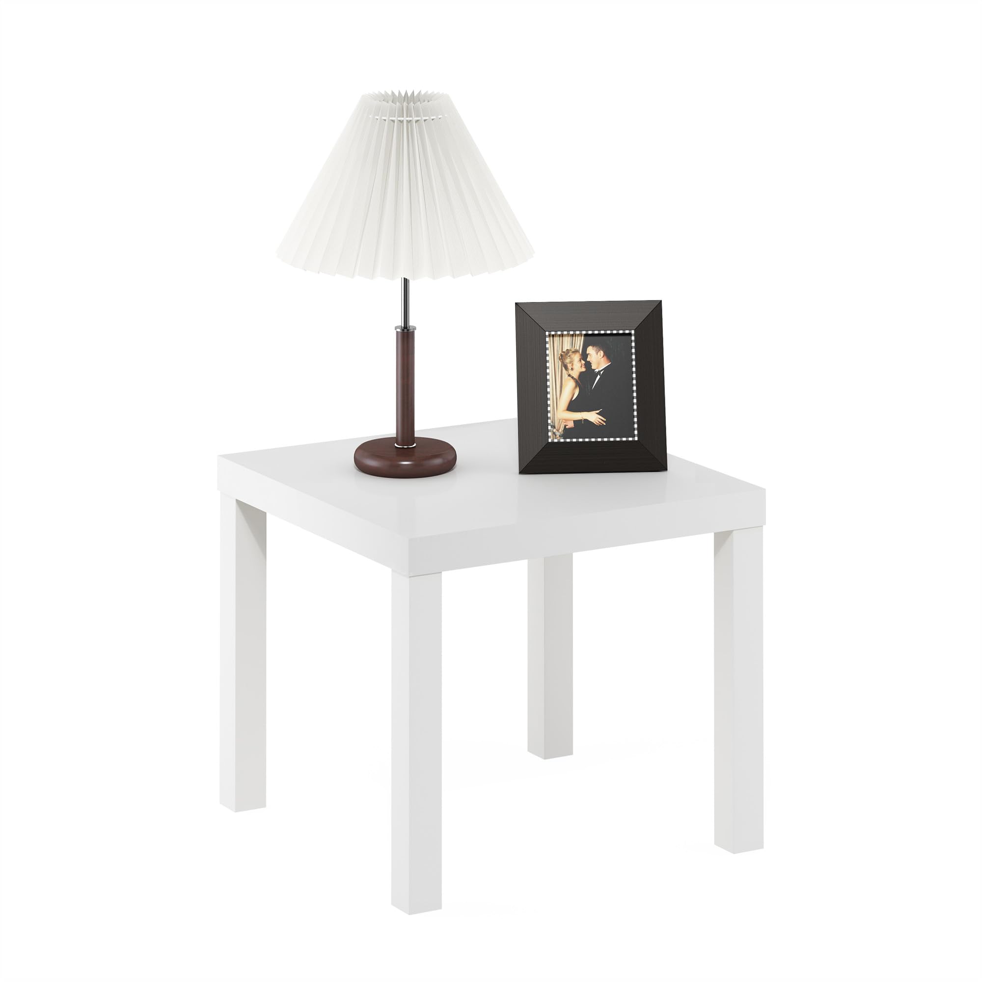 Furinno Classic Side Table Set of 2, Square Modern End Table with 1.8" Triple Thick Tabletop, Simple Night Stand, Bedside Table, Toolless Assembly, for Living Room, Bedroom, Amber Pine