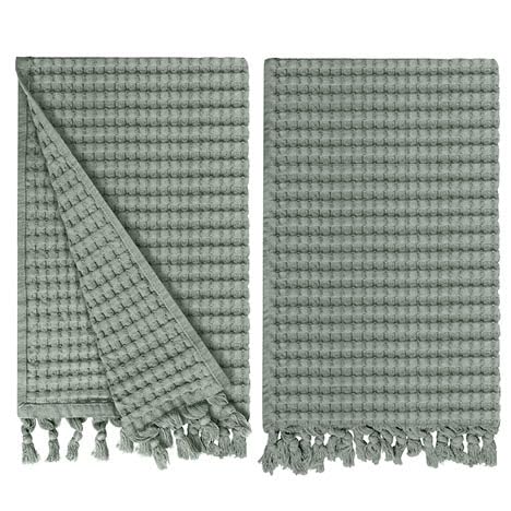 GILDEN TREE Decorative Waffle Hand Towels for Bathroom, 20x35 Large, Quick Drying Fingertip Towel, 2 Pack, Modern Style (Stone)