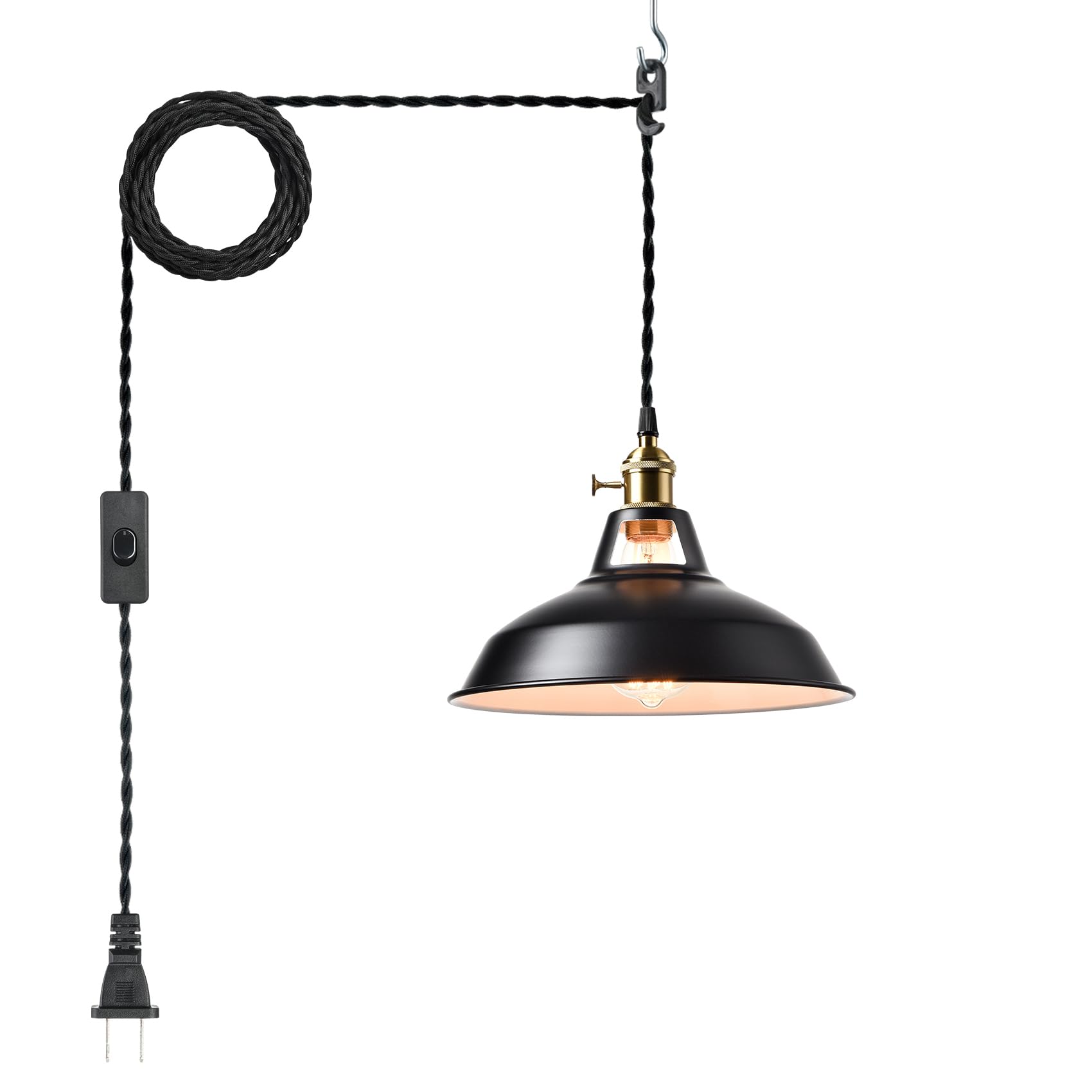 YUBOLE Plug-in Pendant Light Vintage Red Barn Shade Hanging Light Fixture Adjutable Hanging Cord with On-Off Switch Swag Lamp for Kitchen Bar Cafe Bedroom Loft