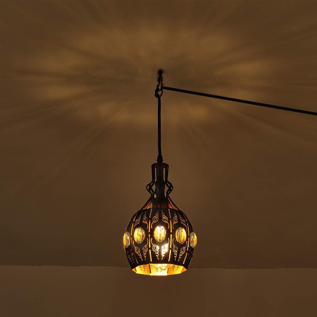 YLONG-ZS Hanging Lamp Swag Lights Plug in Pendant Light,Hanging Lights with Plug in Cord Small Black Vintage Rustic Dimmable Hanging Ceiling Lamp for Corner Restaurant Living Room Bedroom