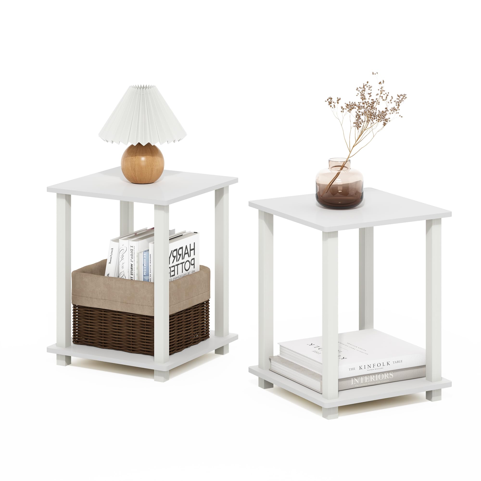Furinno SIMPLISTIC Side Table Set of 2, 2-Tier Square Modern End Table, Nightstand, Night Stand, Bedside Table, Toolless Assembly, for Living Room, Bedroom, Espresso