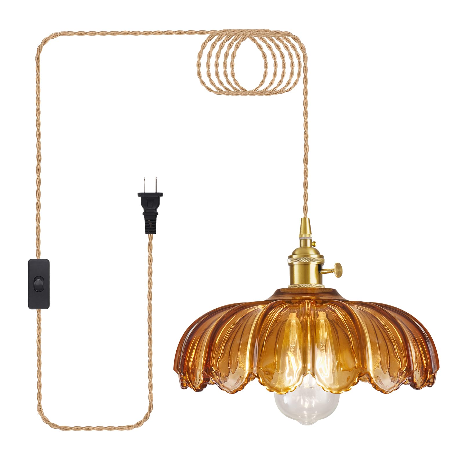 Plug in Pendant Light, Hanging Lights with Plug in Cord, Hanging Light Fixture with Green Glass, E26 Pendant Lighting for Kitchen Island, Bedroom, Dining Room, Living Room