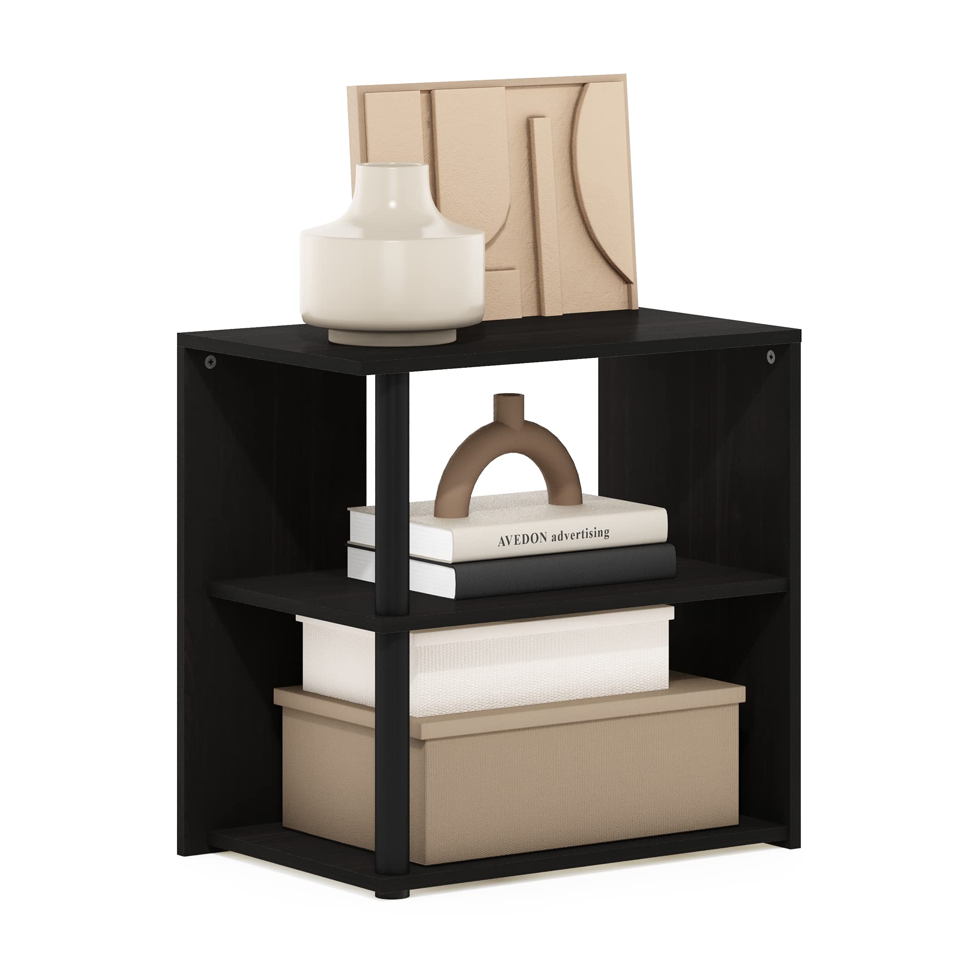 Furinno SIMPLISTIC Side Table Set of 2, 2-Tier Square Modern End Table, Nightstand, Night Stand, Bedside Table, Toolless Assembly, for Living Room, Bedroom, Espresso