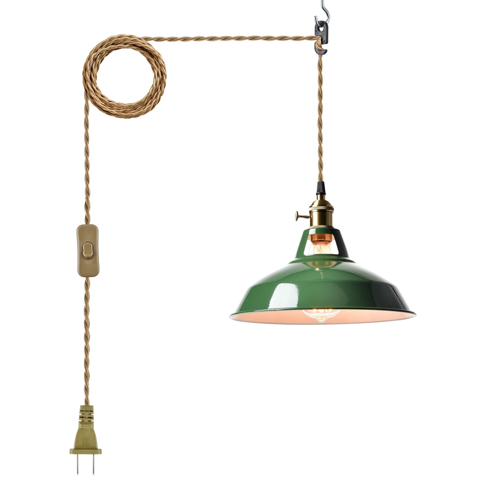 YUBOLE Plug-in Pendant Light Vintage Red Barn Shade Hanging Light Fixture Adjutable Hanging Cord with On-Off Switch Swag Lamp for Kitchen Bar Cafe Bedroom Loft