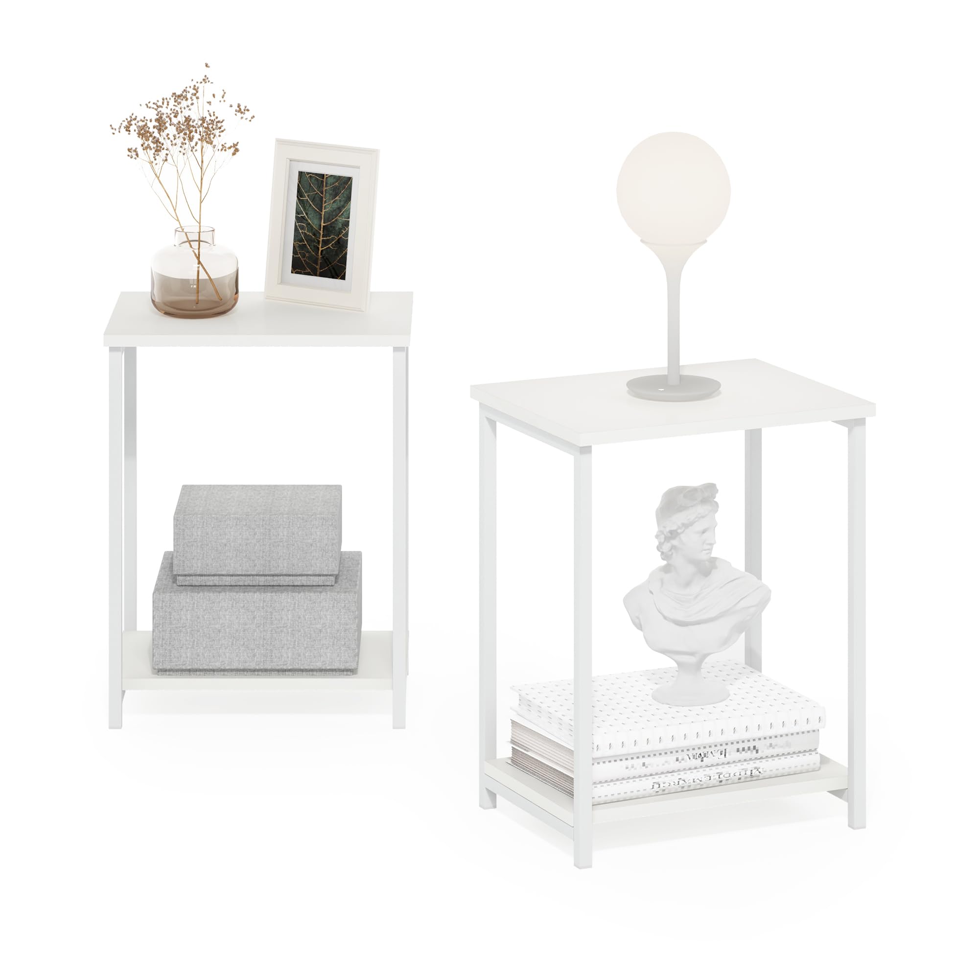 Furinno SIMPLISTIC Side Table Set of 2, 2-Tier Square Modern End Table, Nightstand, Night Stand, Bedside Table, Toolless Assembly, for Living Room, Bedroom, Espresso