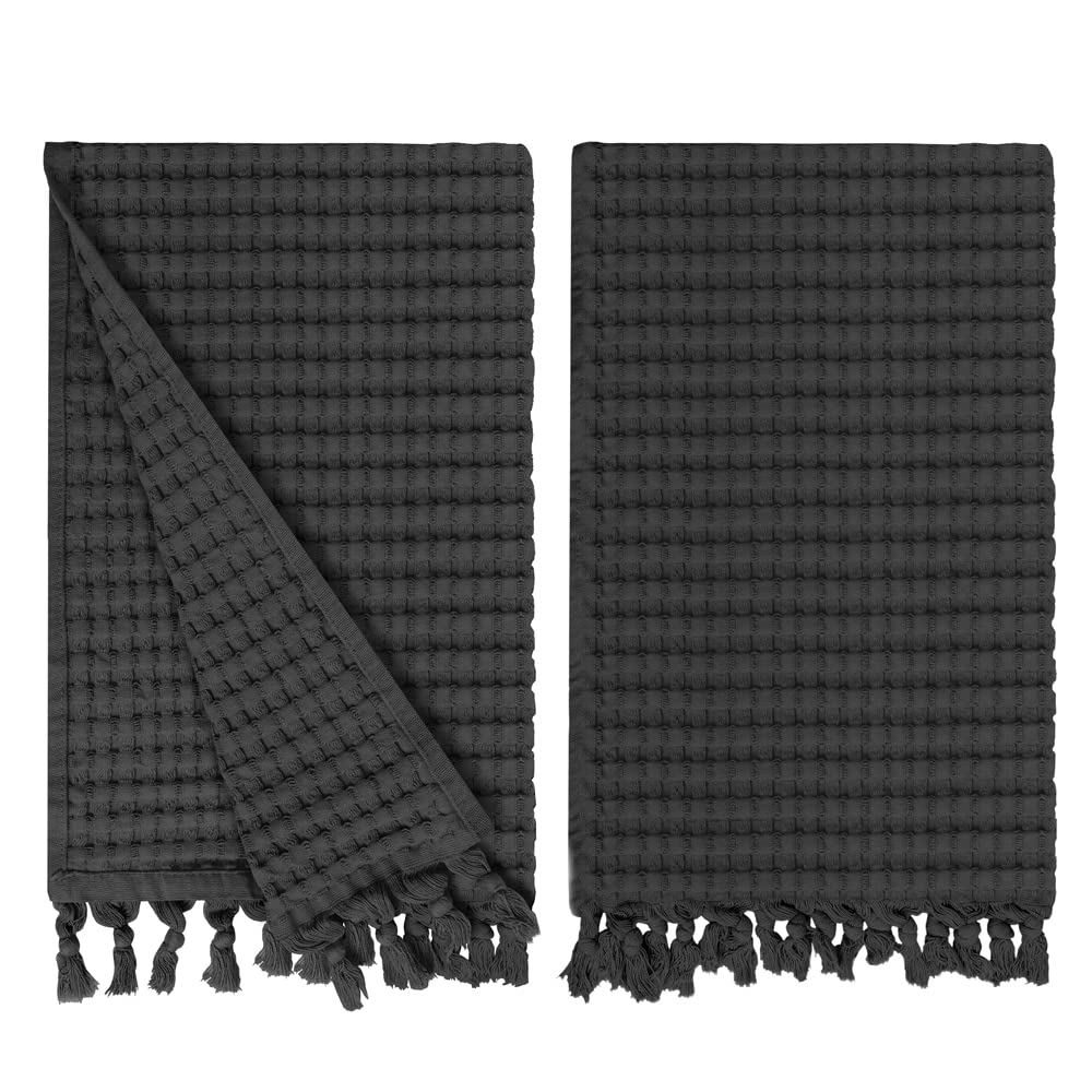 GILDEN TREE Decorative Waffle Hand Towels for Bathroom, 20x35 Large, Quick Drying Fingertip Towel, 2 Pack, Modern Style (Stone)