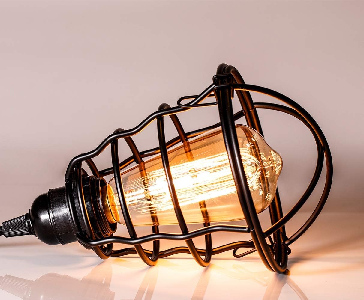 Industrial Pendant Light INNOCCY Edison Hanging Cage Pendant Lights E26 E27 Base Vintage Adjustable Pendant Lamp Fixture for Kitchen Home Lighting 2 Pack