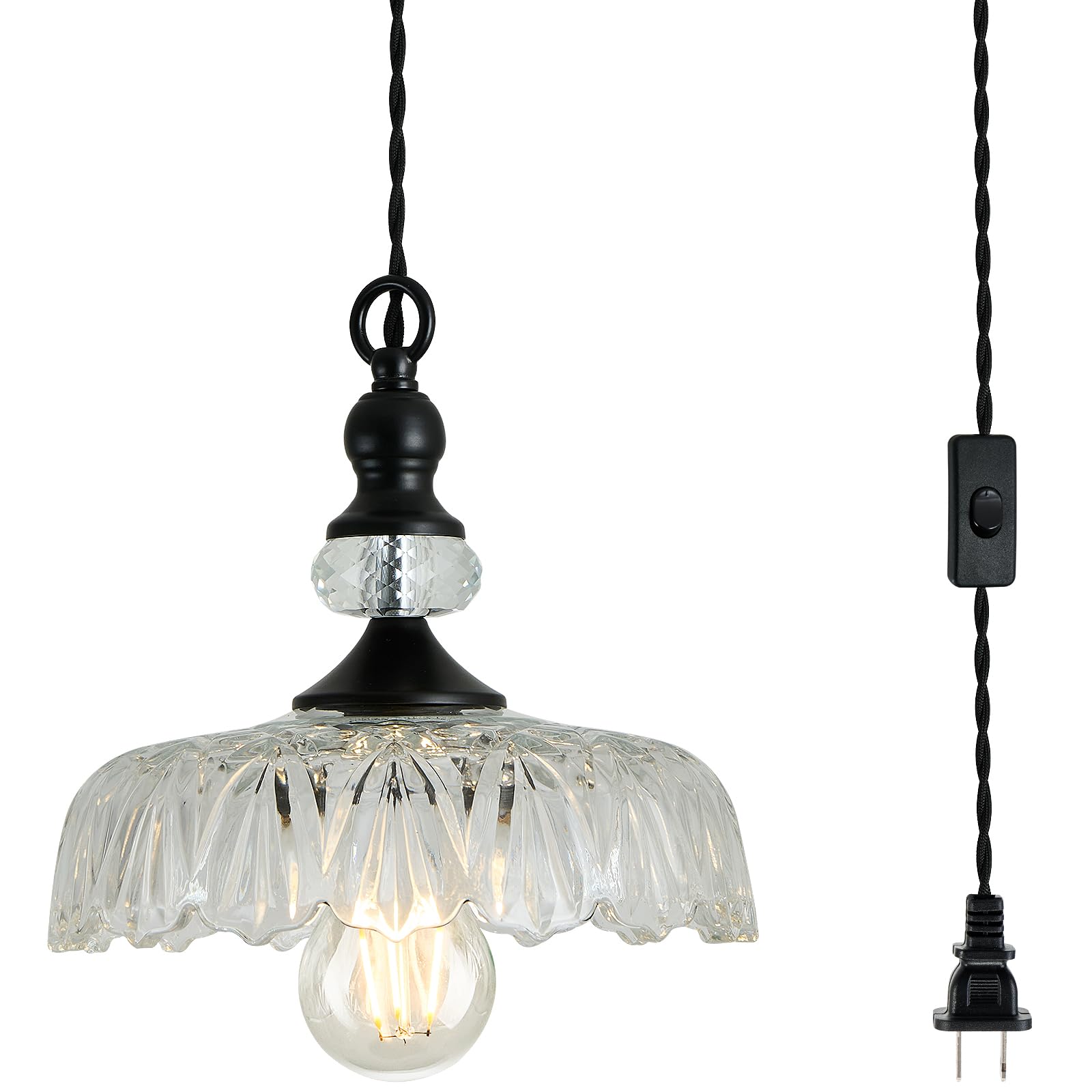 CVKASH Vintage Glass Pendant Light Fixture Brass Modern Adjustable Chandelier Farmhouse Hanging Light for Hallway Porch Kitchen Bedroom Coffee Shop Dining Room Island