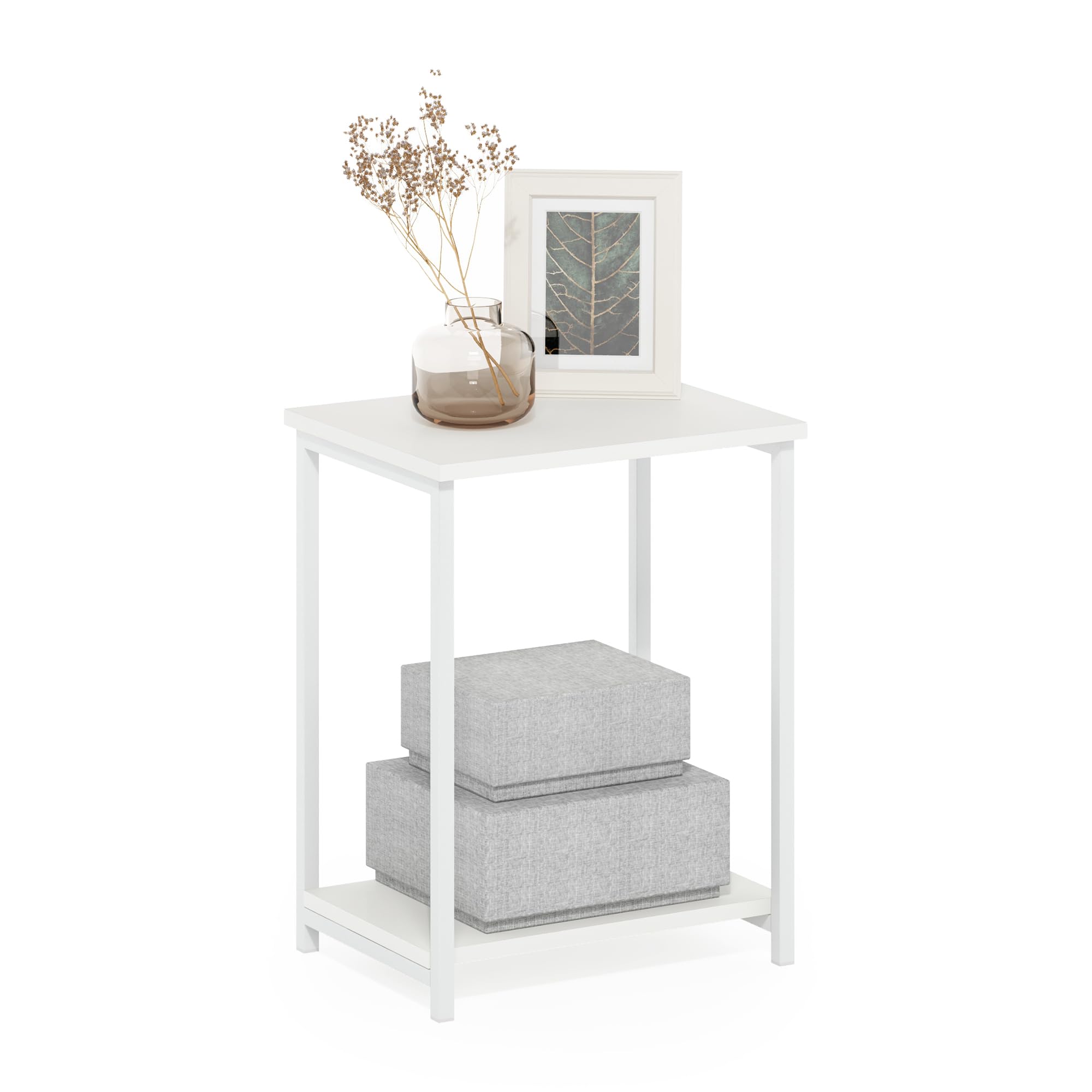Furinno SIMPLISTIC Side Table Set of 2, 2-Tier Square Modern End Table, Nightstand, Night Stand, Bedside Table, Toolless Assembly, for Living Room, Bedroom, Espresso