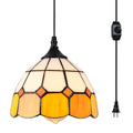 Tiffany Hanging Pendant Light - Dimmable Mini Plug in Light Fixture, Perfect Vintage Swag Ceiling Lamp for Dining Room, Bedroom or Porch,16.4 Ft Hanging Cord, 7.9" Width