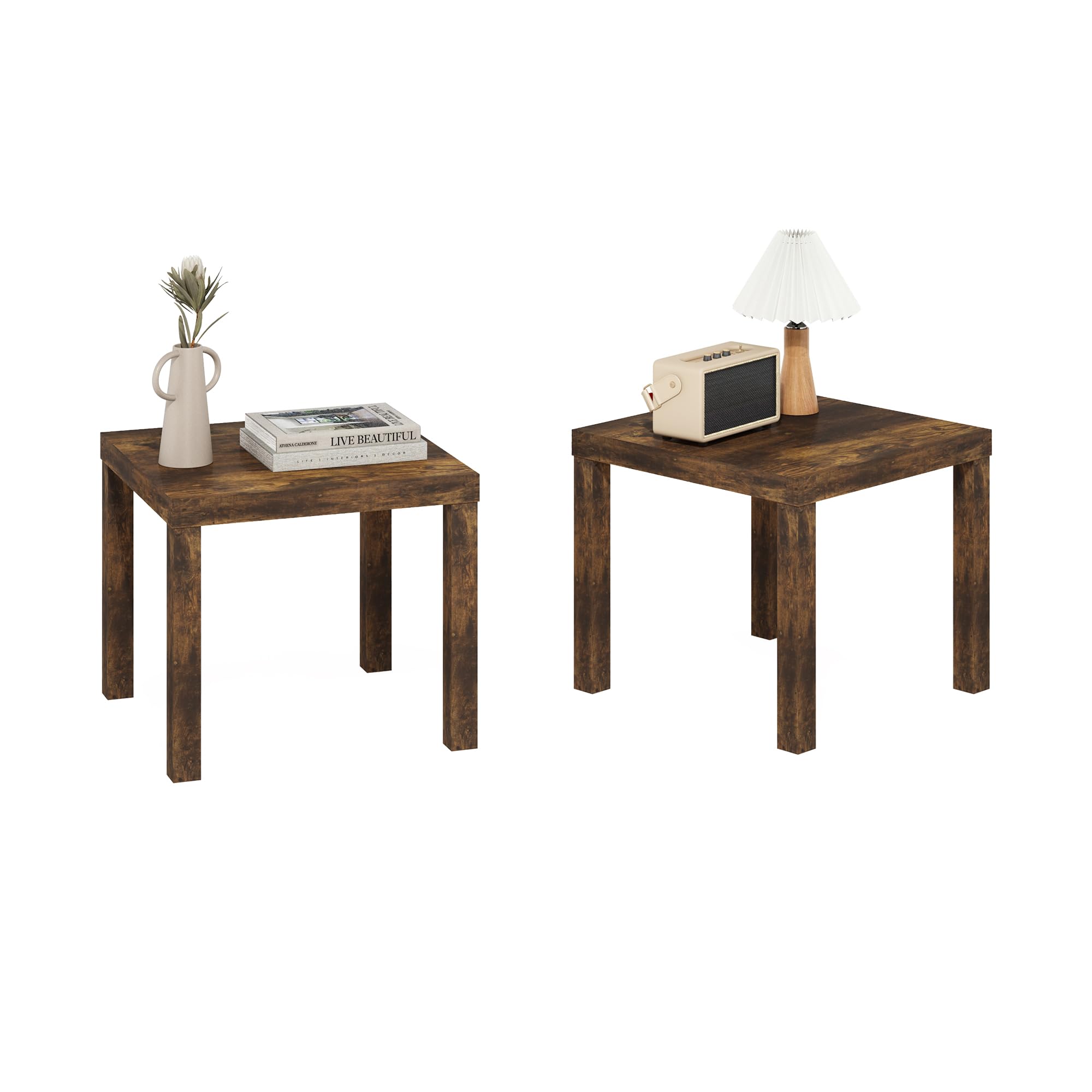 Furinno Classic Homey Square Parsons Side End Table, Set of 2, Black