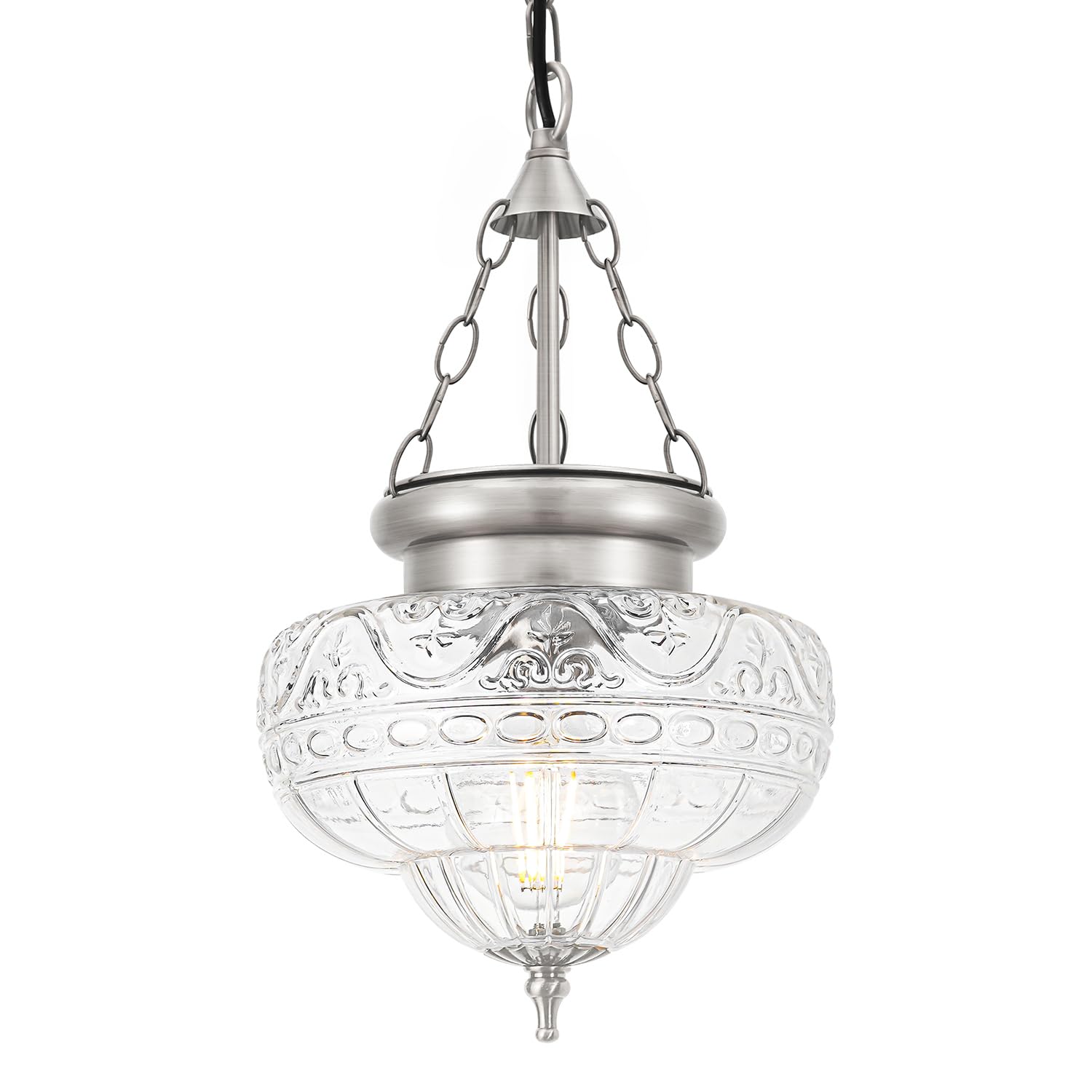 Vintage Pendant Light - Bronze Gold Pendant Lights Kitchen Island with Floral Glass, Brass Penant Lighting Fixtures with Adjustable Hanging Chain for Kitchen, Dining Room, Entryway