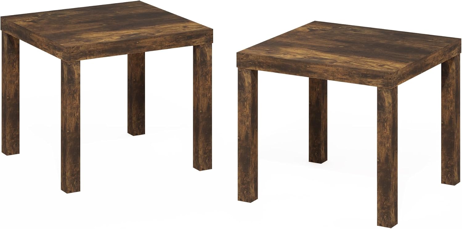 Furinno Classic Side Table Set of 2, Square Modern End Table with 1.8" Triple Thick Tabletop, Simple Night Stand, Bedside Table, Toolless Assembly, for Living Room, Bedroom, Amber Pine
