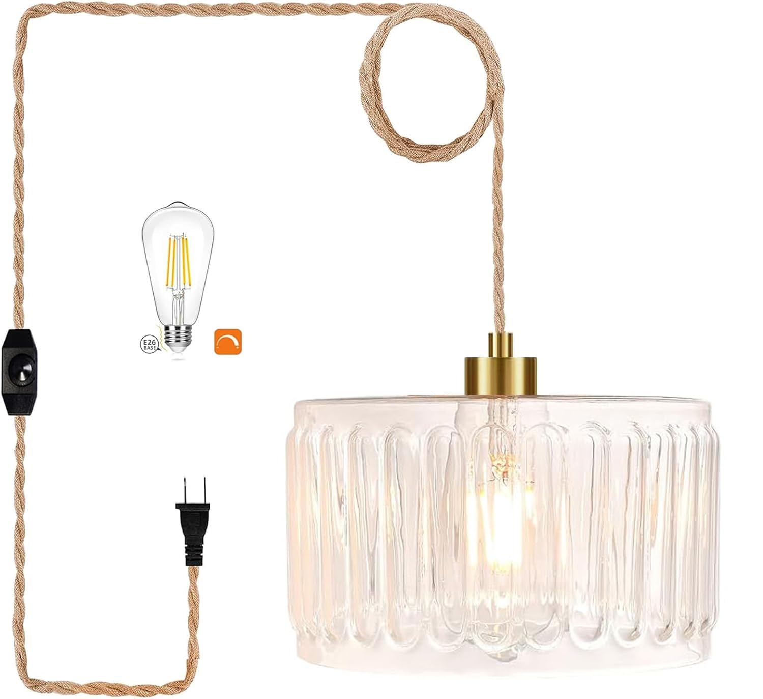 Pink Plug in Pendant Light Glass Hanging Lights with Plug in Cord Boho Hanging Lamp Gold Mid Century Modern Vintage Dimmable Flower Plug in Chandelier Ceiling Fixture for Living Room,Bedroom
