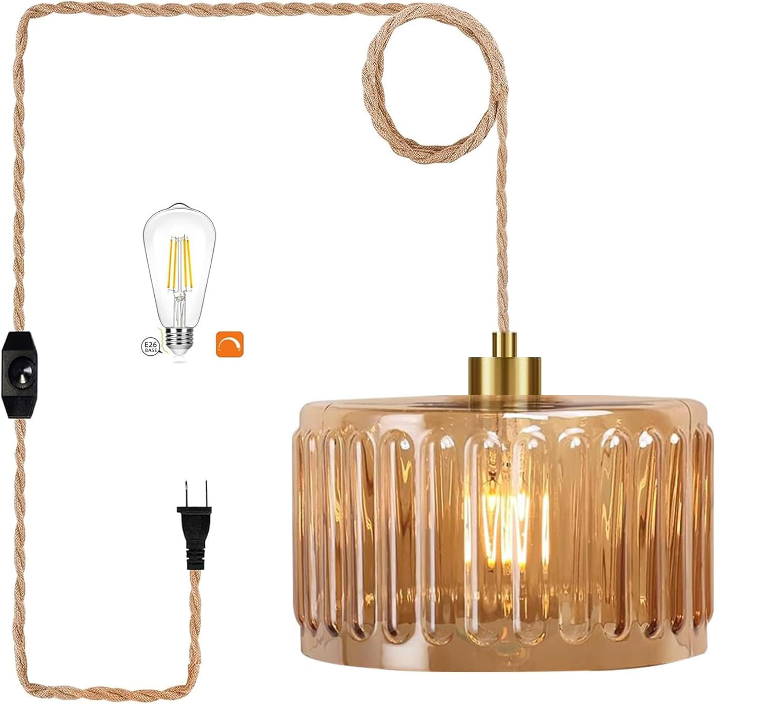 Pink Plug in Pendant Light Glass Hanging Lights with Plug in Cord Boho Hanging Lamp Gold Mid Century Modern Vintage Dimmable Flower Plug in Chandelier Ceiling Fixture for Living Room,Bedroom
