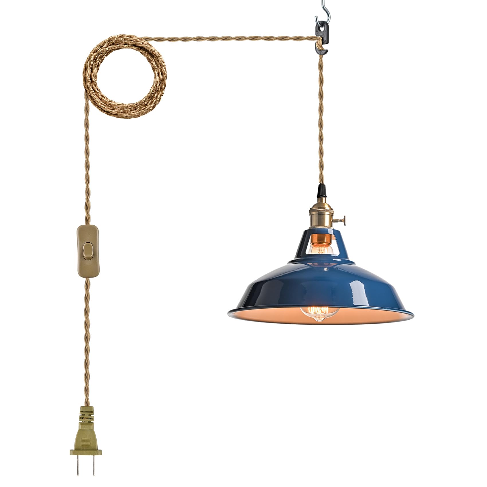 YUBOLE Plug-in Pendant Light Vintage Red Barn Shade Hanging Light Fixture Adjutable Hanging Cord with On-Off Switch Swag Lamp for Kitchen Bar Cafe Bedroom Loft