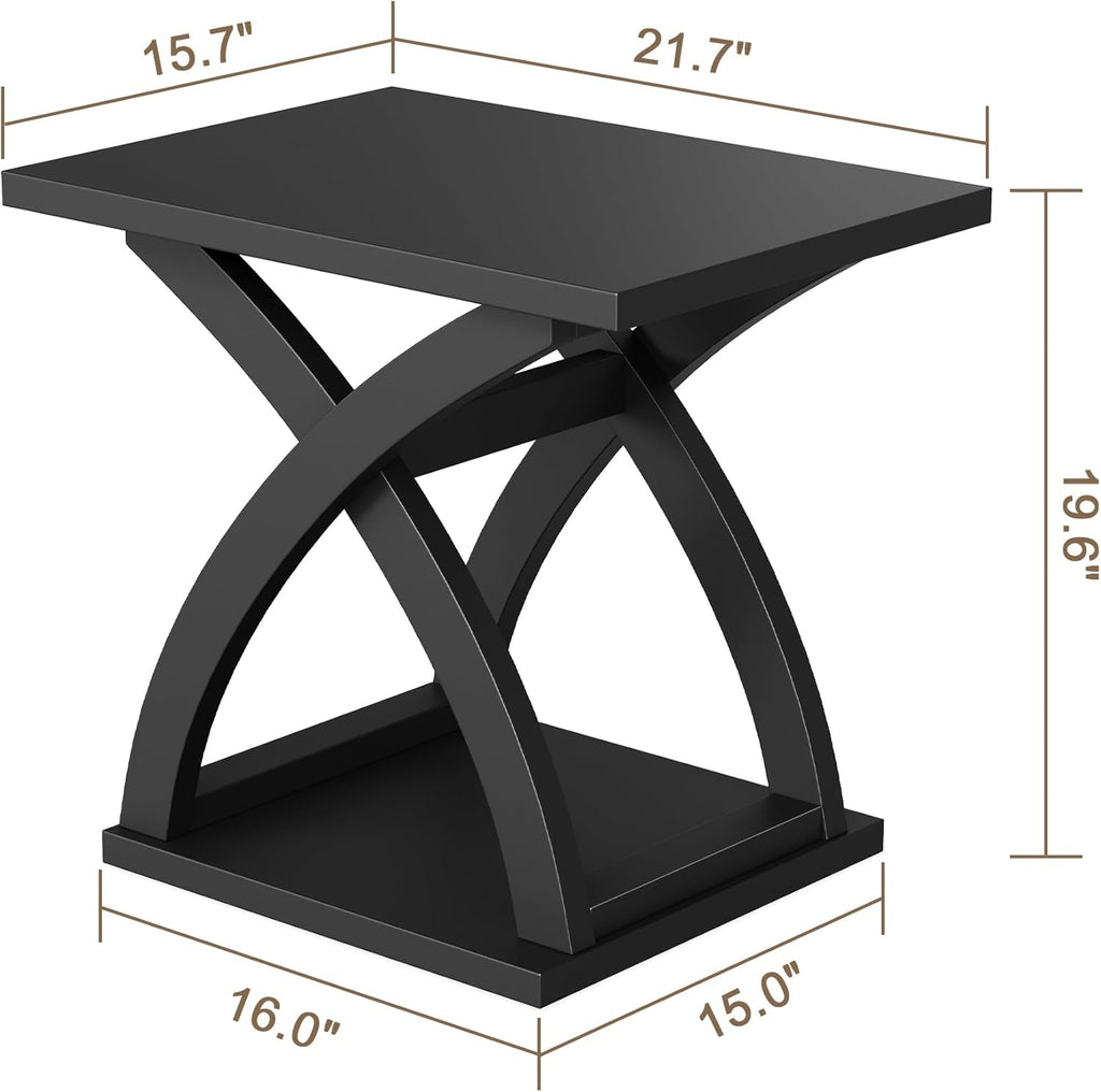 ChooChoo End Side Table Set of 2, Modern End Table with Storage Shelf, X-Design Side Table Living Room