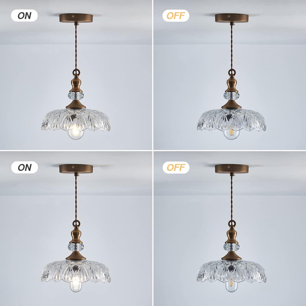 CVKASH Vintage Glass Pendant Light Fixture Brass Modern Adjustable Chandelier Farmhouse Hanging Light for Hallway Porch Kitchen Bedroom Coffee Shop Dining Room Island
