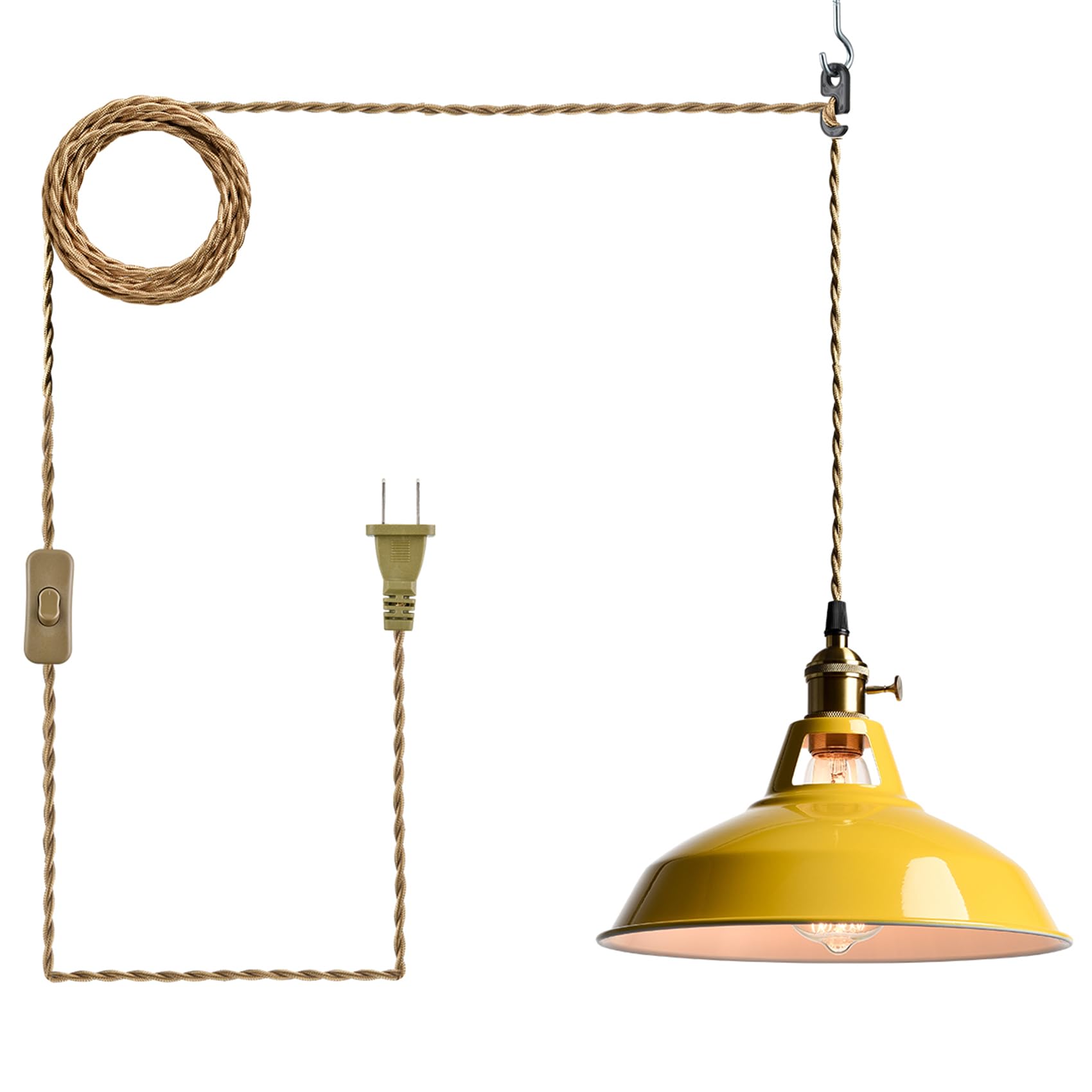 YUBOLE Plug-in Pendant Light Vintage Red Barn Shade Hanging Light Fixture Adjutable Hanging Cord with On-Off Switch Swag Lamp for Kitchen Bar Cafe Bedroom Loft
