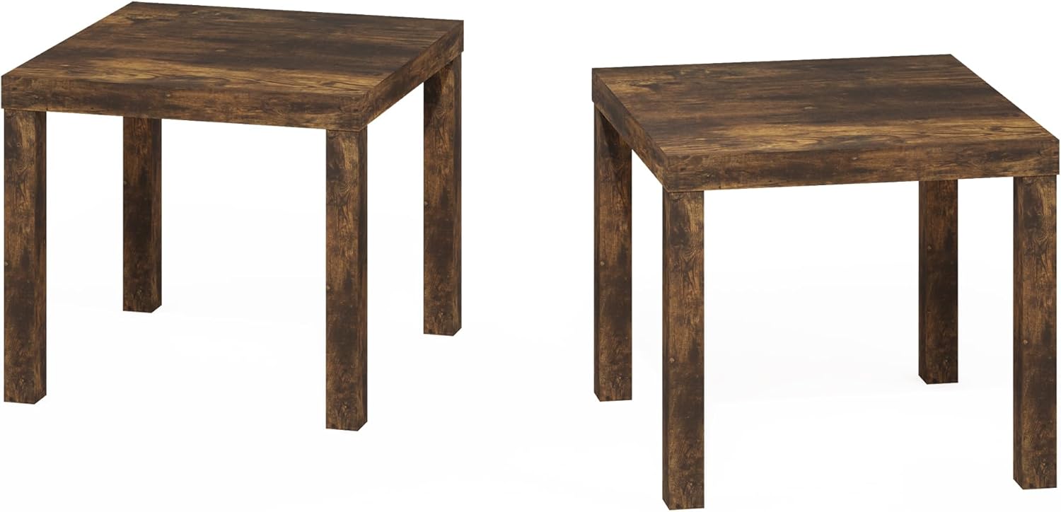 Furinno Classic Side Table Set of 2, Square Modern End Table with 1.8" Triple Thick Tabletop, Simple Night Stand, Bedside Table, Toolless Assembly, for Living Room, Bedroom, Amber Pine