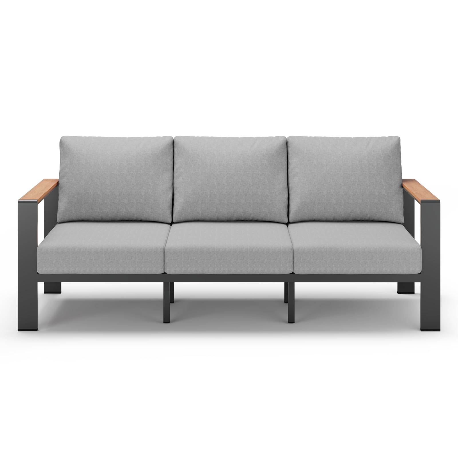 Aluminum Outdoor Patio Furniture Set 6 Seats, Outdoor Sectional Corner Sofa with Thick Waterproof Cushions & Coffee Table, Patio Conversation Sets for Backyard, Porch, Balcony, Deck, Gray