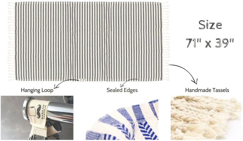 Bazaar Anatolia Turkish Bath Towel – 100% Cotton, Quick Dry Boho Farmhouse Decor, Autumn Throw Blanket for Bathroom – Oversized 71x39 Inches – Arpa Beige