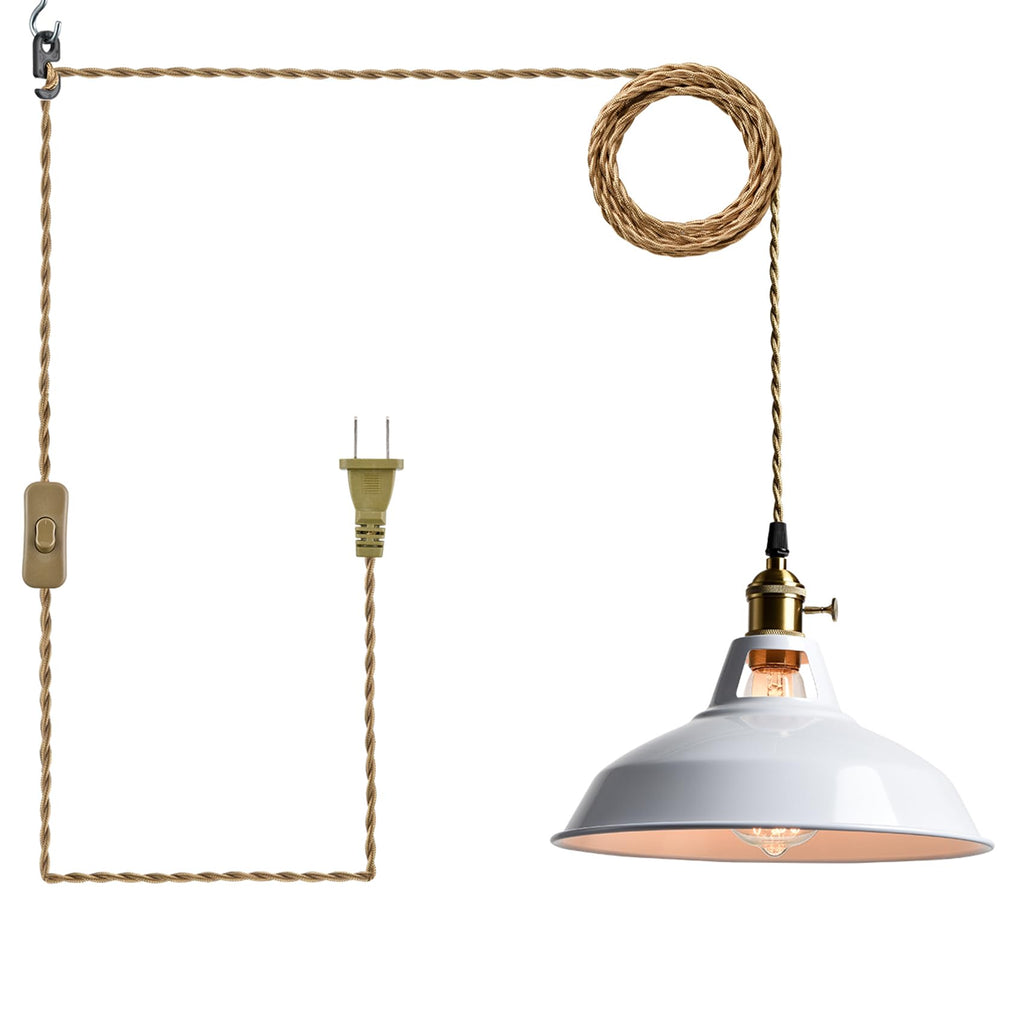 YUBOLE Plug-in Pendant Light Vintage Red Barn Shade Hanging Light Fixture Adjutable Hanging Cord with On-Off Switch Swag Lamp for Kitchen Bar Cafe Bedroom Loft