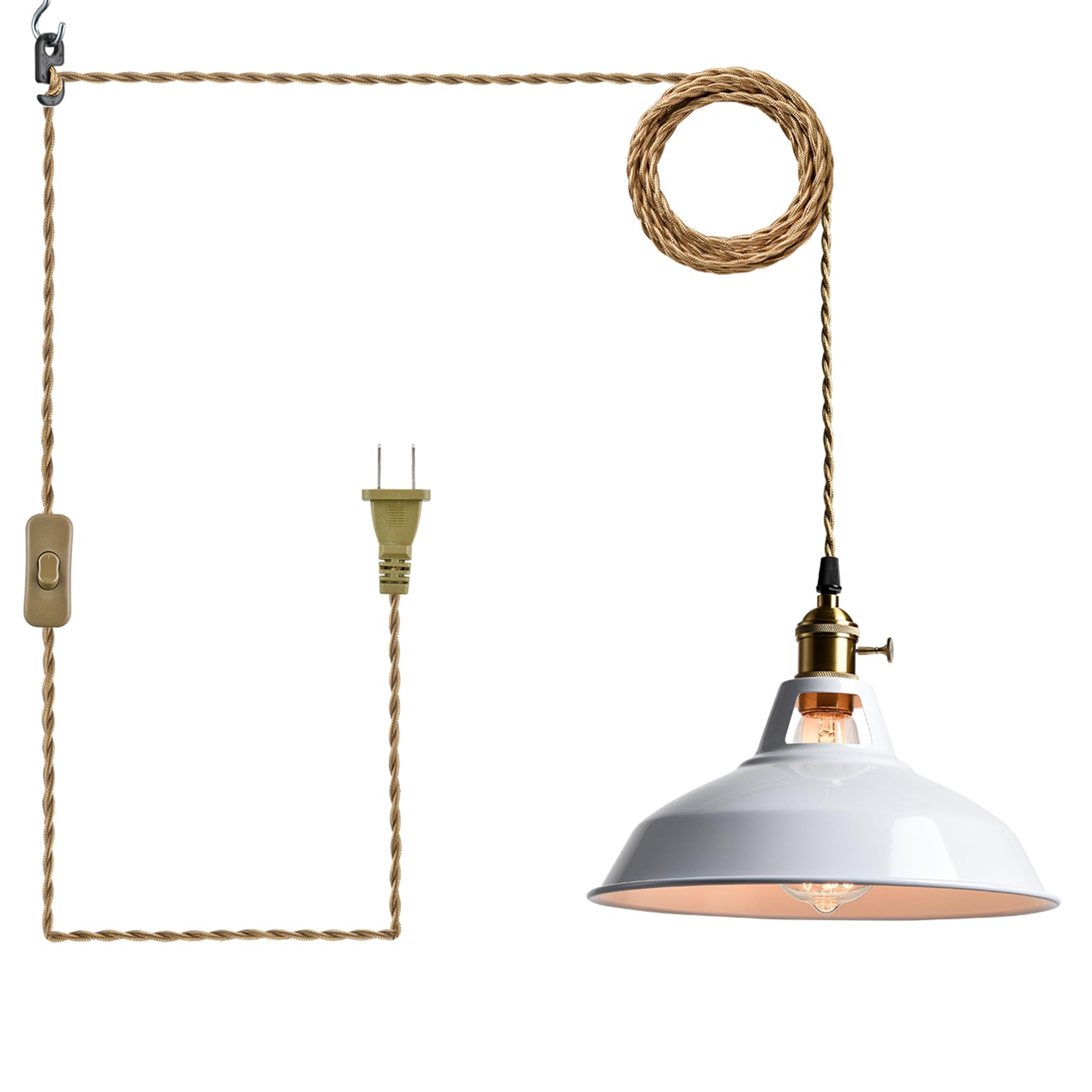 YUBOLE Plug-in Pendant Light Vintage Red Barn Shade Hanging Light Fixture Adjutable Hanging Cord with On-Off Switch Swag Lamp for Kitchen Bar Cafe Bedroom Loft