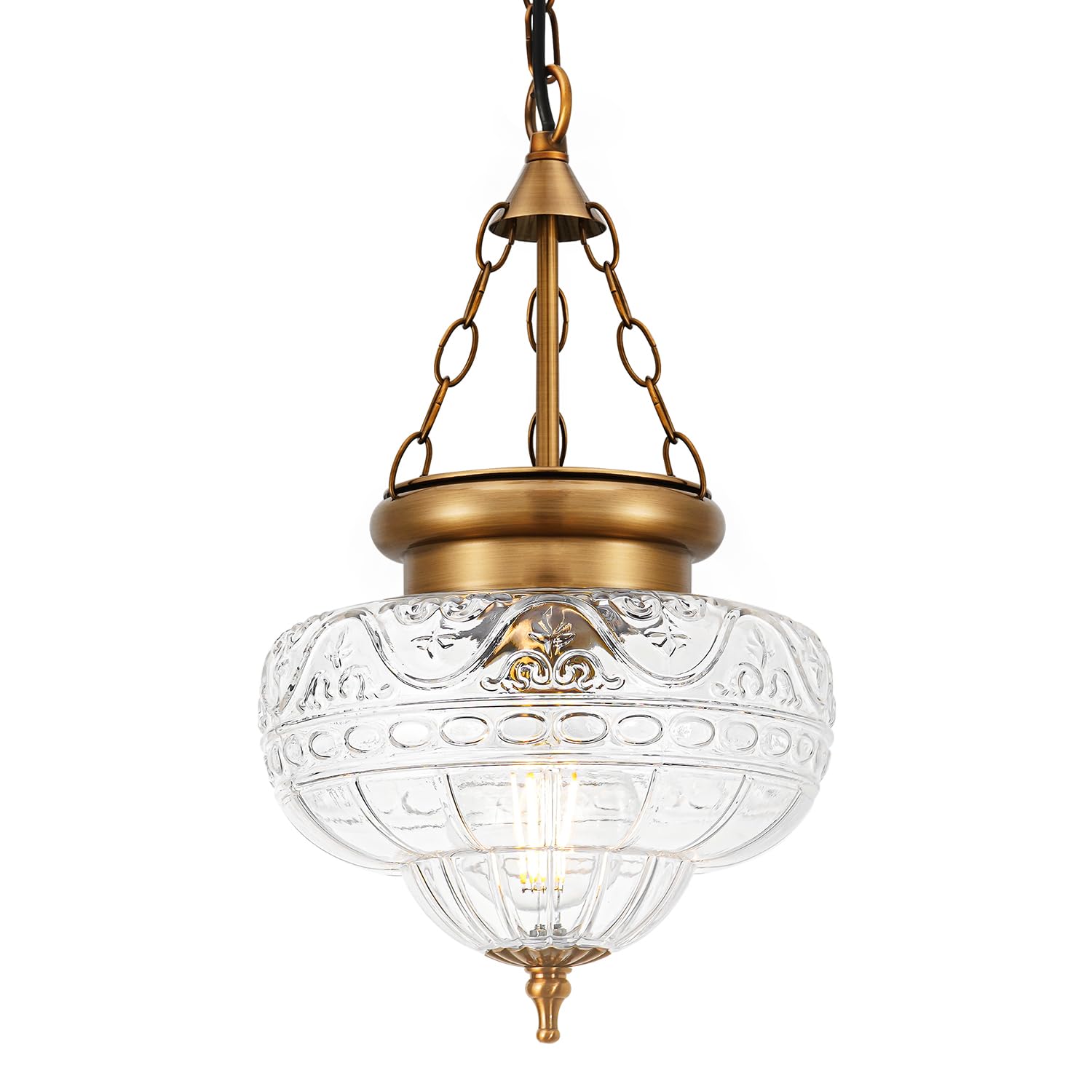 Vintage Pendant Light - Bronze Gold Pendant Lights Kitchen Island with Floral Glass, Brass Penant Lighting Fixtures with Adjustable Hanging Chain for Kitchen, Dining Room, Entryway
