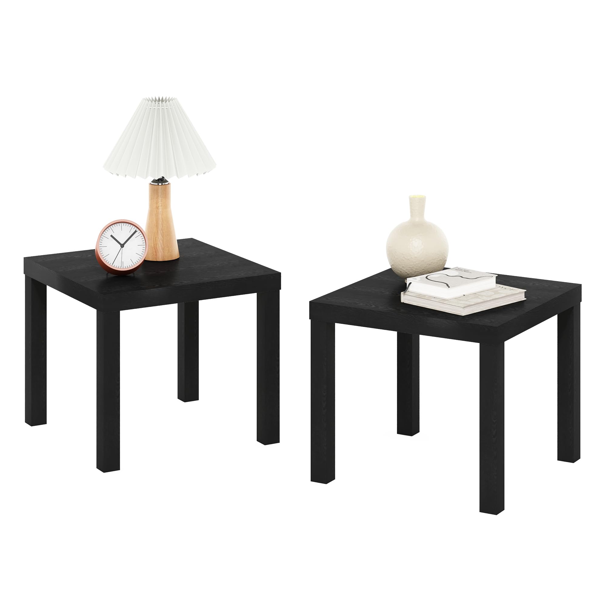 Furinno Classic Side Table Set of 2, Square Modern End Table with 1.8" Triple Thick Tabletop, Simple Night Stand, Bedside Table, Toolless Assembly, for Living Room, Bedroom, Amber Pine