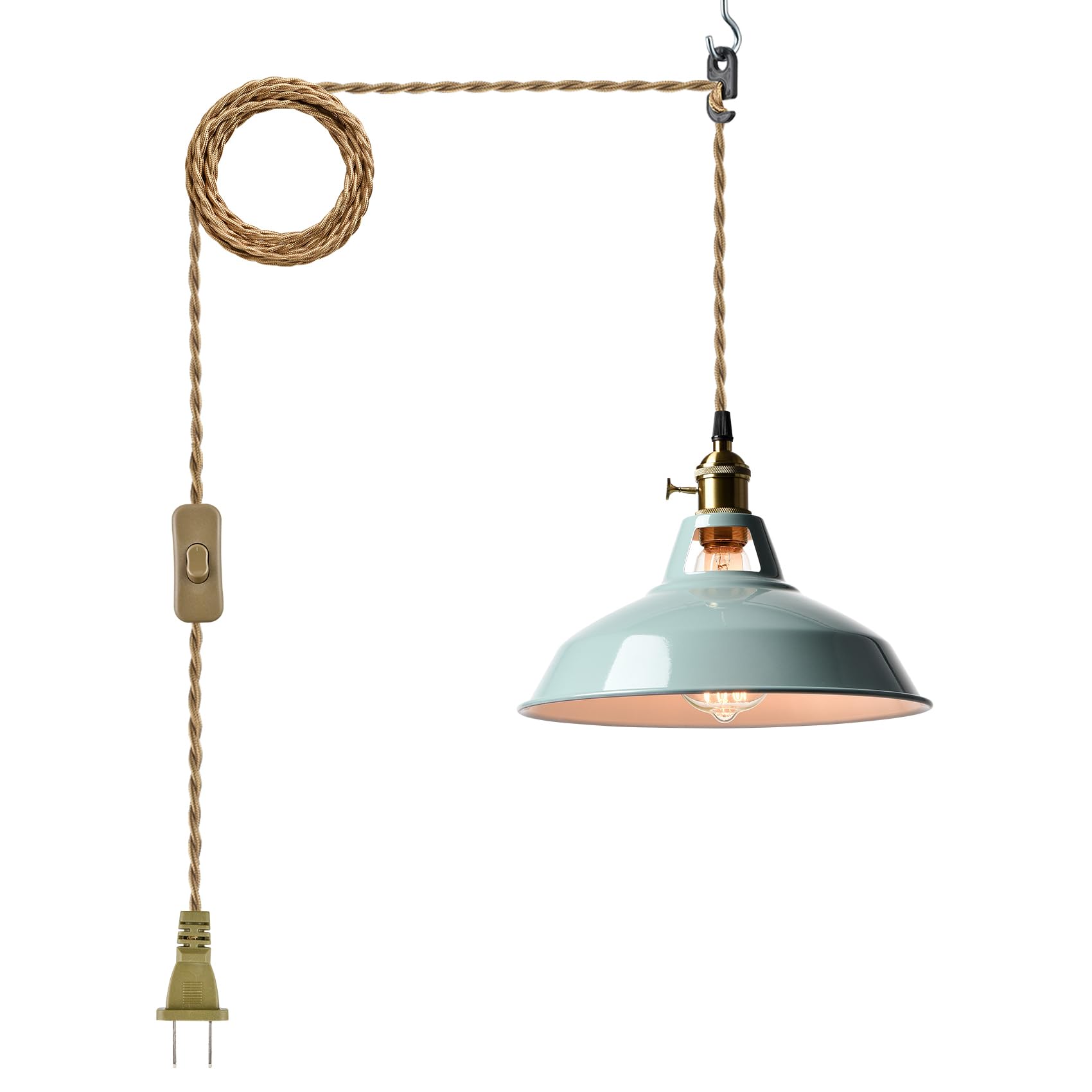 YUBOLE Plug-in Pendant Light Vintage Red Barn Shade Hanging Light Fixture Adjutable Hanging Cord with On-Off Switch Swag Lamp for Kitchen Bar Cafe Bedroom Loft