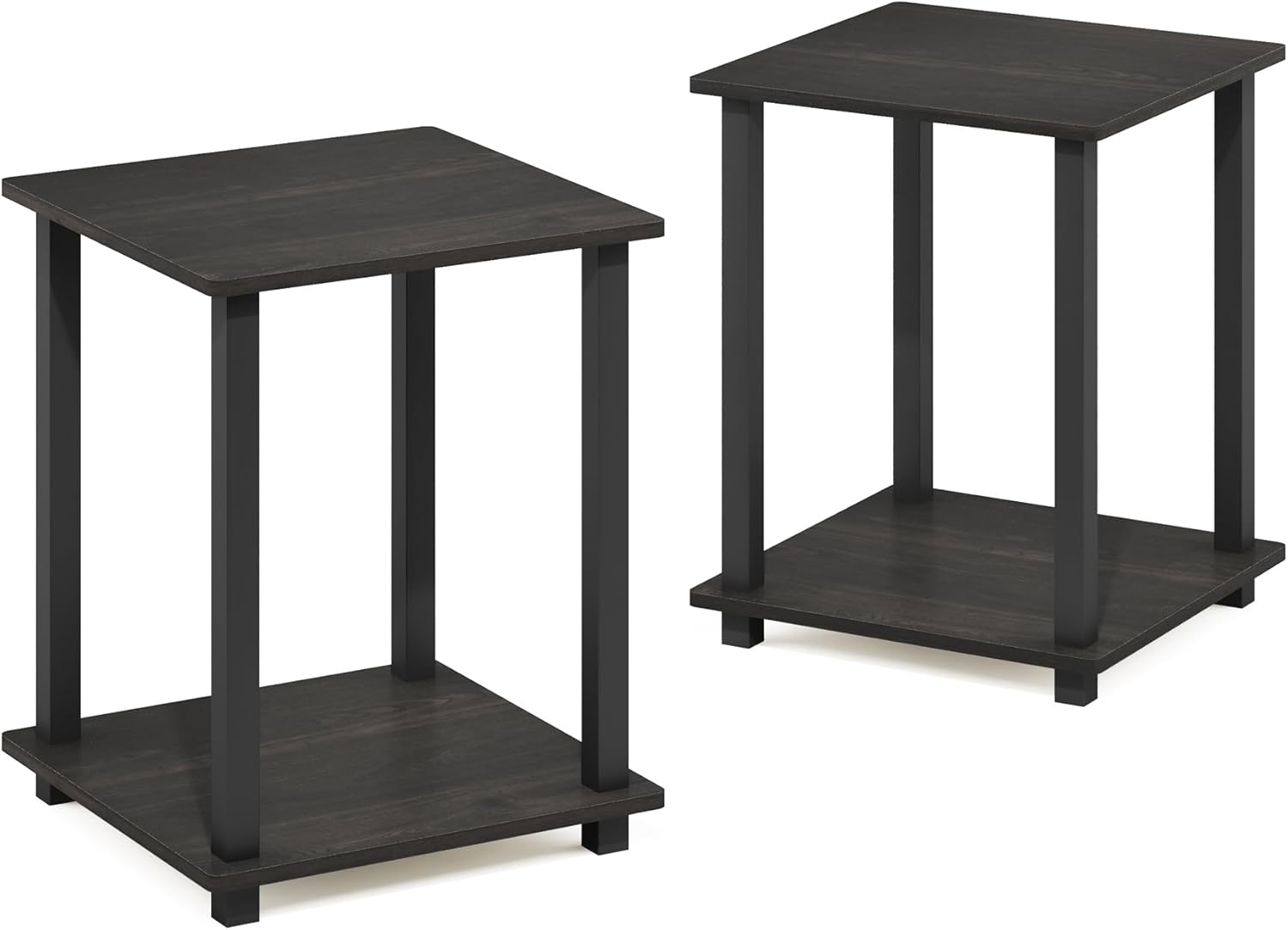 Furinno SIMPLISTIC Side Table Set of 2, 2-Tier Square Modern End Table, Nightstand, Night Stand, Bedside Table, Toolless Assembly, for Living Room, Bedroom, Espresso