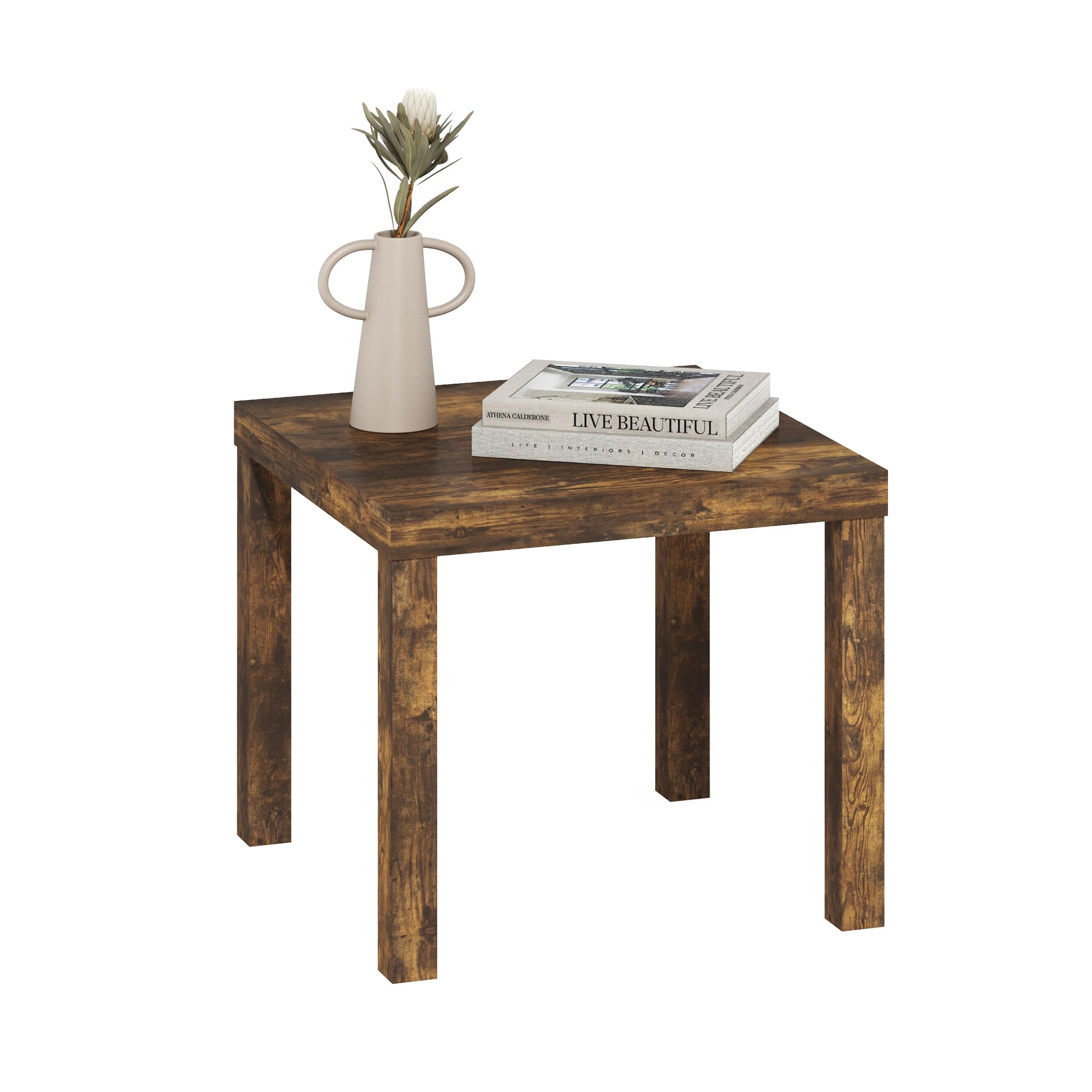 Furinno Classic Side Table Set of 2, Square Modern End Table with 1.8" Triple Thick Tabletop, Simple Night Stand, Bedside Table, Toolless Assembly, for Living Room, Bedroom, Amber Pine