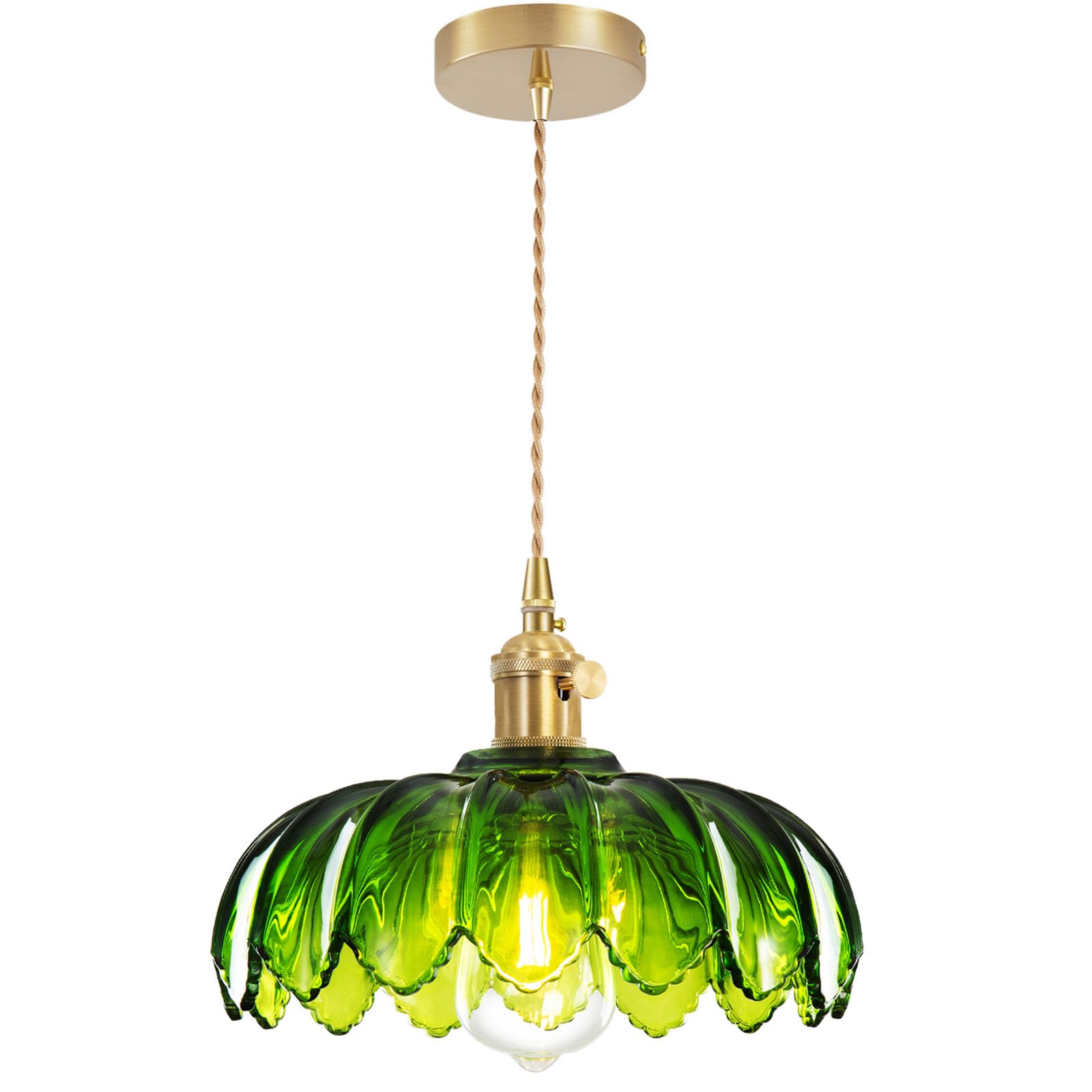 Plug in Pendant Light, Hanging Lights with Plug in Cord, Hanging Light Fixture with Green Glass, E26 Pendant Lighting for Kitchen Island, Bedroom, Dining Room, Living Room