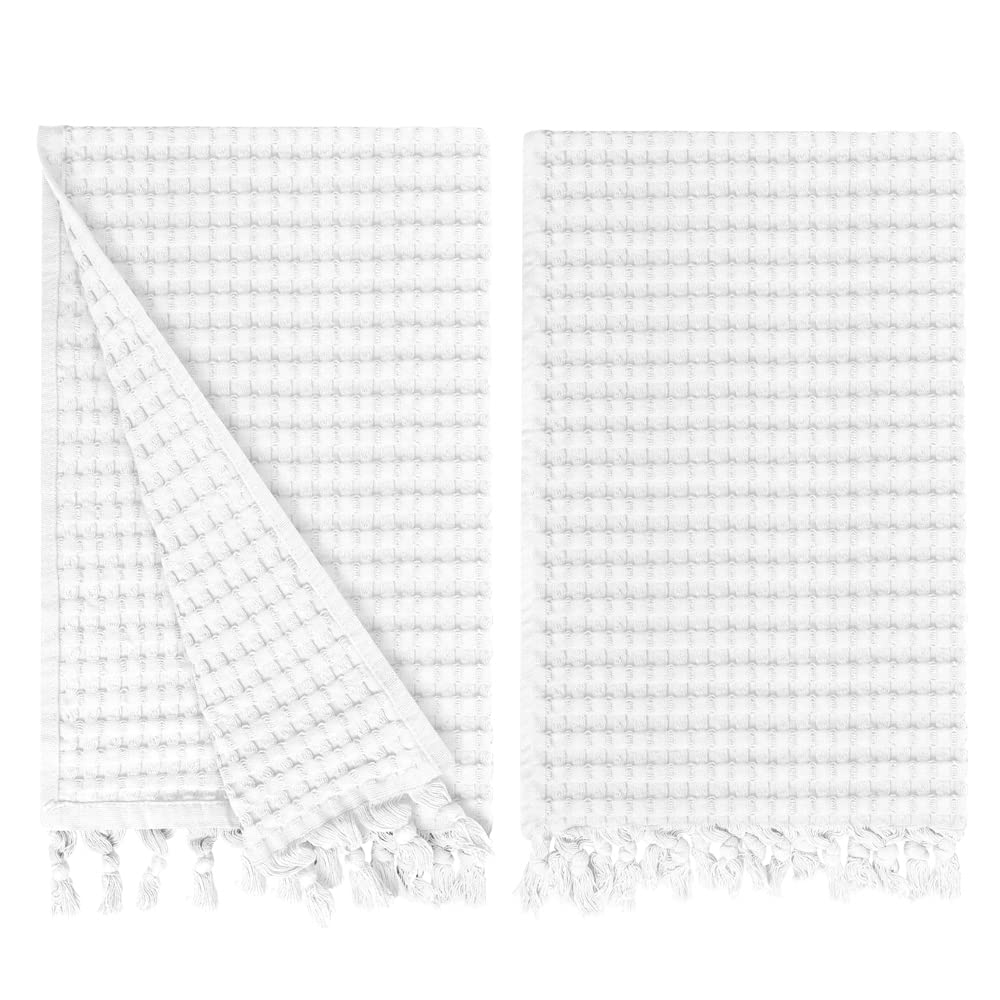 GILDEN TREE Decorative Waffle Hand Towels for Bathroom, 20x35 Large, Quick Drying Fingertip Towel, 2 Pack, Modern Style (Stone)