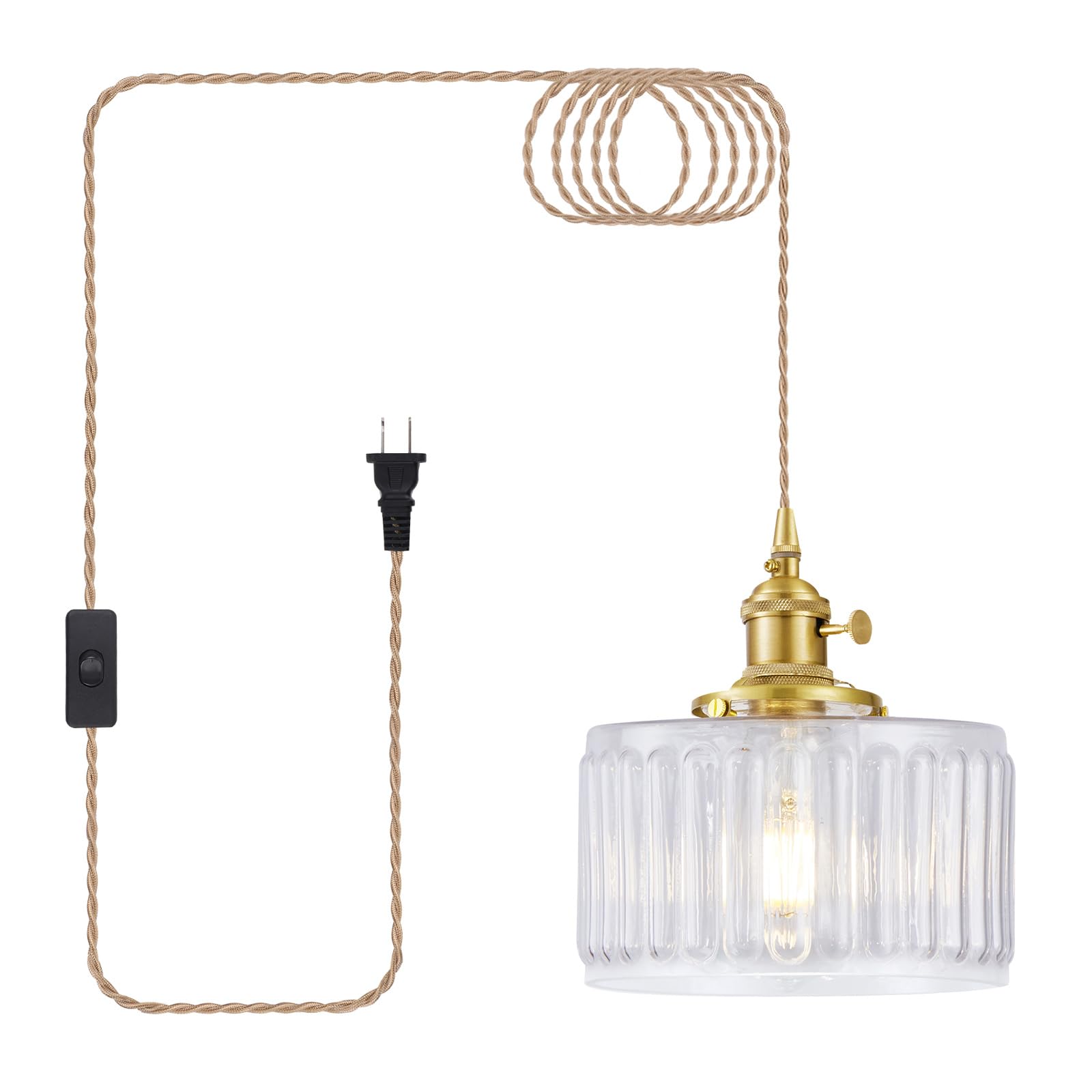 Plug in Pendant Light, Hanging Lights with Plug in Cord, Hanging Light Fixture with Green Glass, E26 Pendant Lighting for Kitchen Island, Bedroom, Dining Room, Living Room