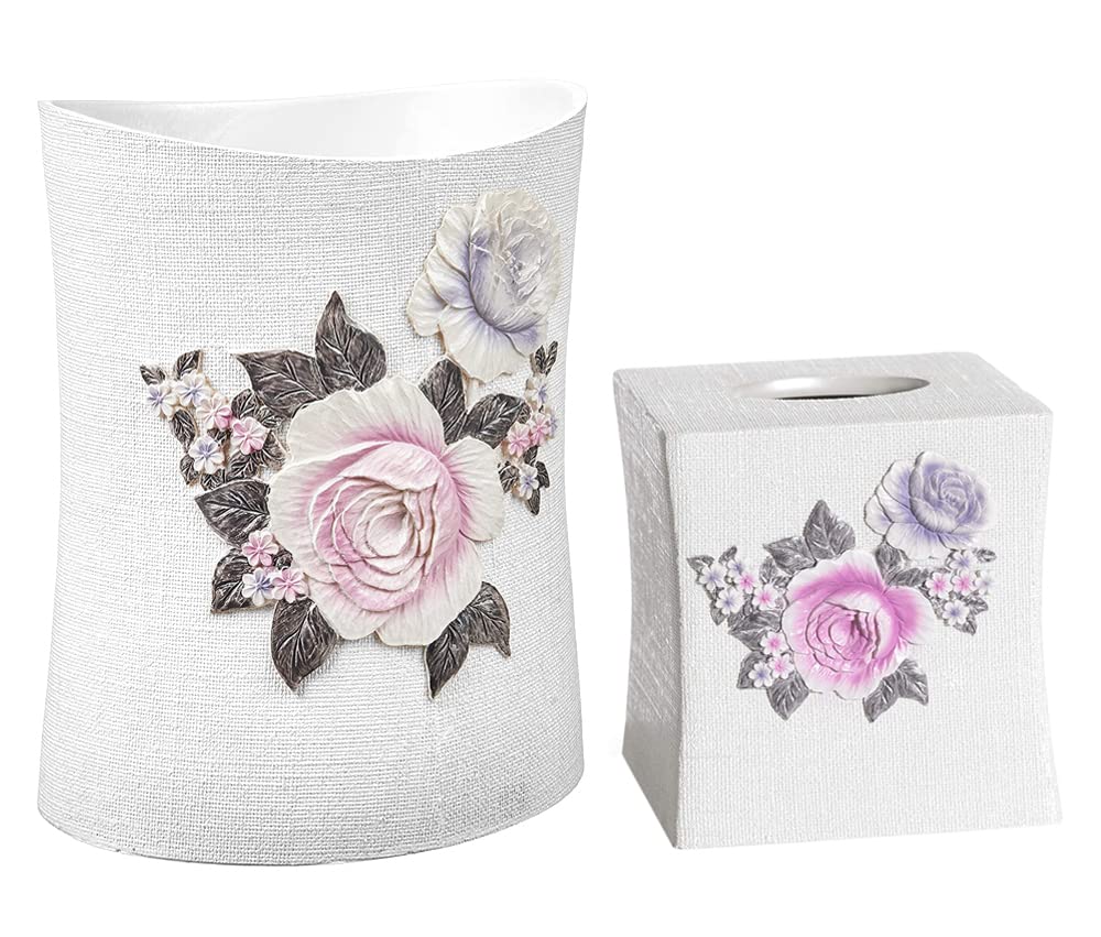 Zahari Home Rose Vine Bathroom Towel Set - 3 Piece Towel Set in Beige - Modern Decor, Unique Design