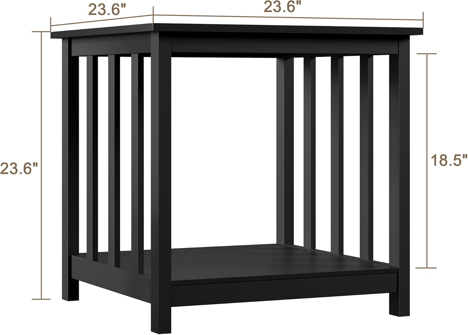 Treocho End Tables Living Room Set of 2, 24 Inch Square Side Table with 2-Tier Storage Shelf, Modern Nightstand for Living Room, Bedroom, Office, Black