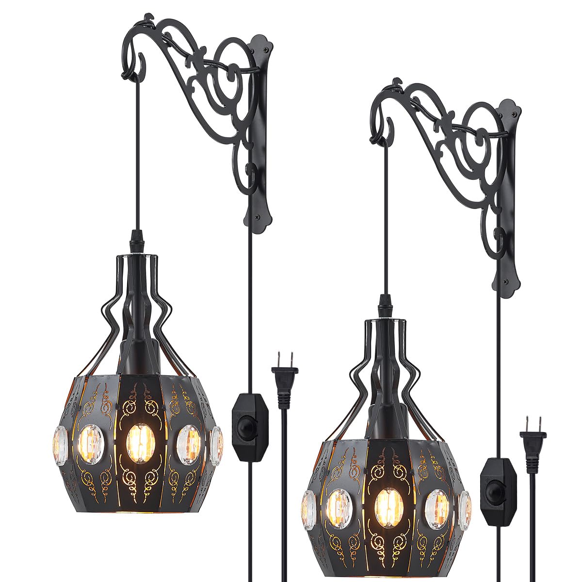 YLONG-ZS Hanging Lamp Swag Lights Plug in Pendant Light,Hanging Lights with Plug in Cord Small Black Vintage Rustic Dimmable Hanging Ceiling Lamp for Corner Restaurant Living Room Bedroom