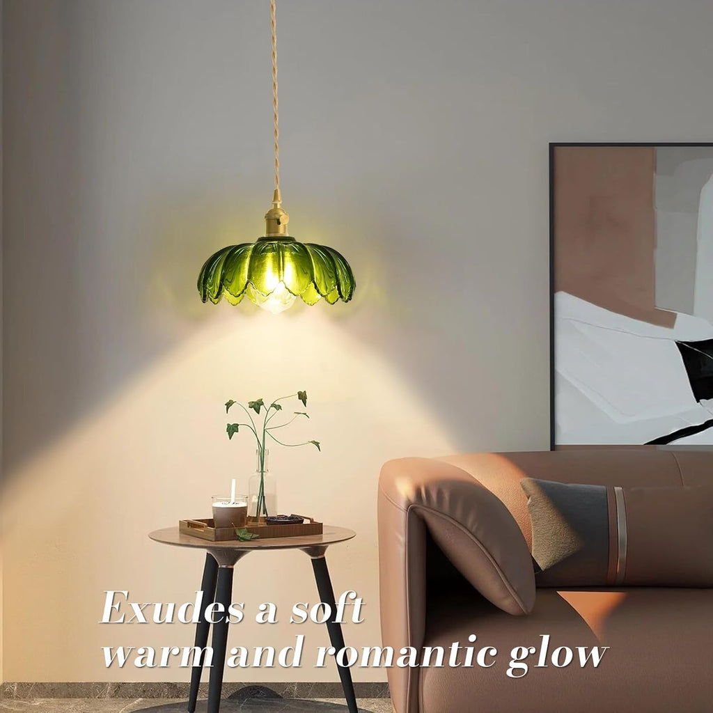 Plug in Pendant Light, Hanging Lights with Plug in Cord, Hanging Light Fixture with Green Glass, E26 Pendant Lighting for Kitchen Island, Bedroom, Dining Room, Living Room