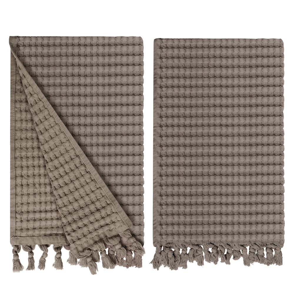 GILDEN TREE Decorative Waffle Hand Towels for Bathroom, 20x35 Large, Quick Drying Fingertip Towel, 2 Pack, Modern Style (Stone)
