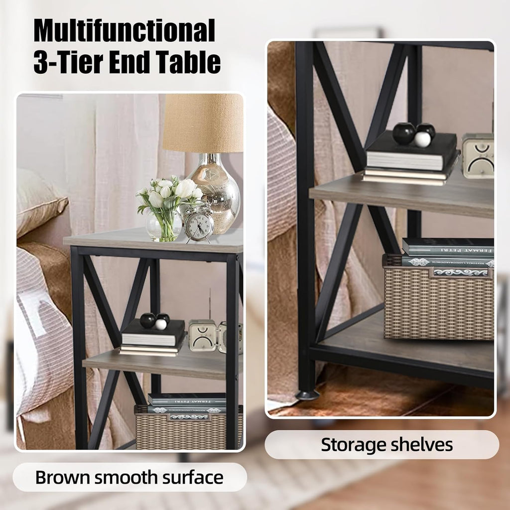End Tables Living Room Set of 2, 16" D x 16" W x 24" H, Indoor End Tables Living Room with Storage Shelf, Square End Table Set of 2, X-Shaped Night Stands for Bedroom, Farmhouse Wood Side Tables