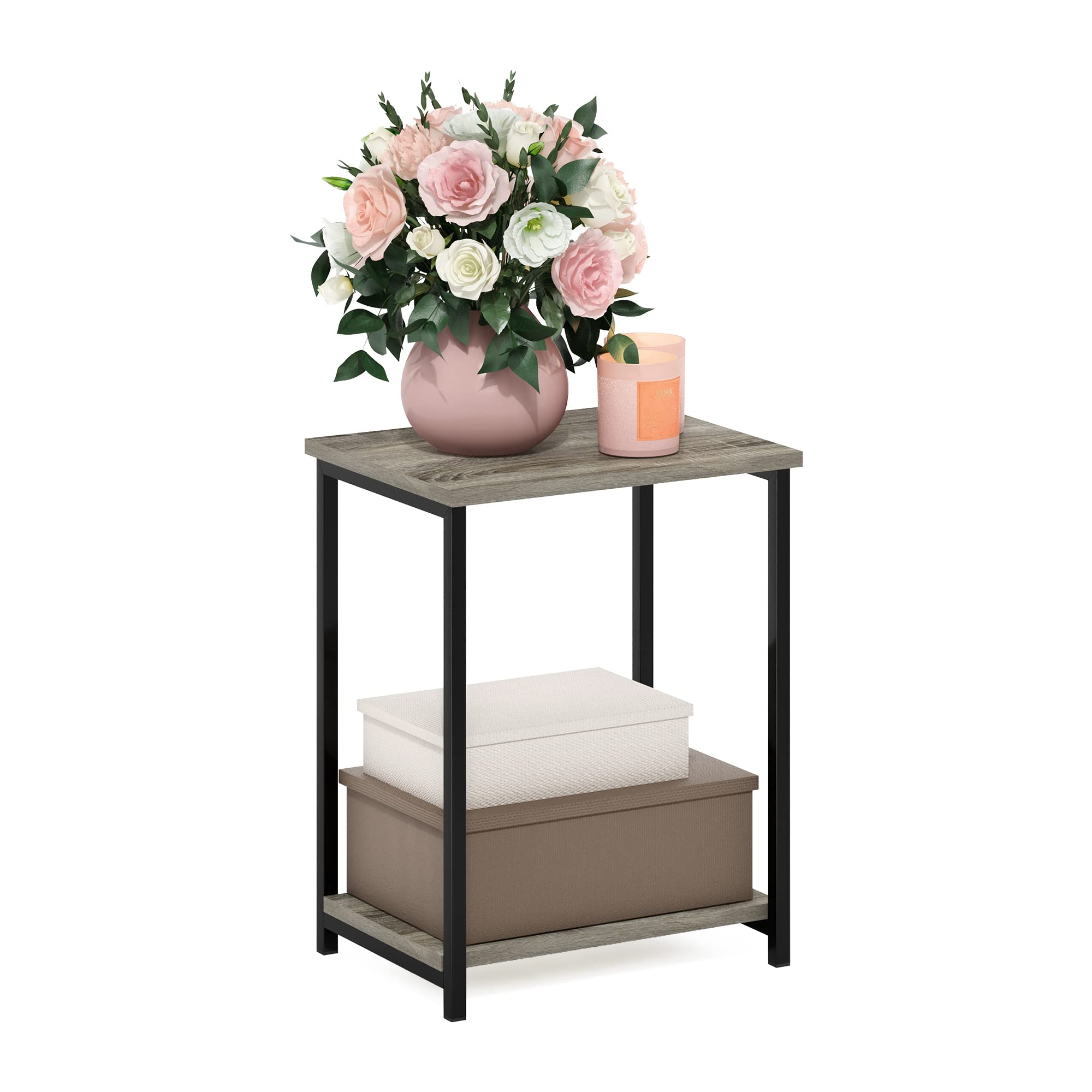 Furinno SIMPLISTIC Side Table Set of 2, 2-Tier Square Modern End Table, Nightstand, Night Stand, Bedside Table, Toolless Assembly, for Living Room, Bedroom, Espresso