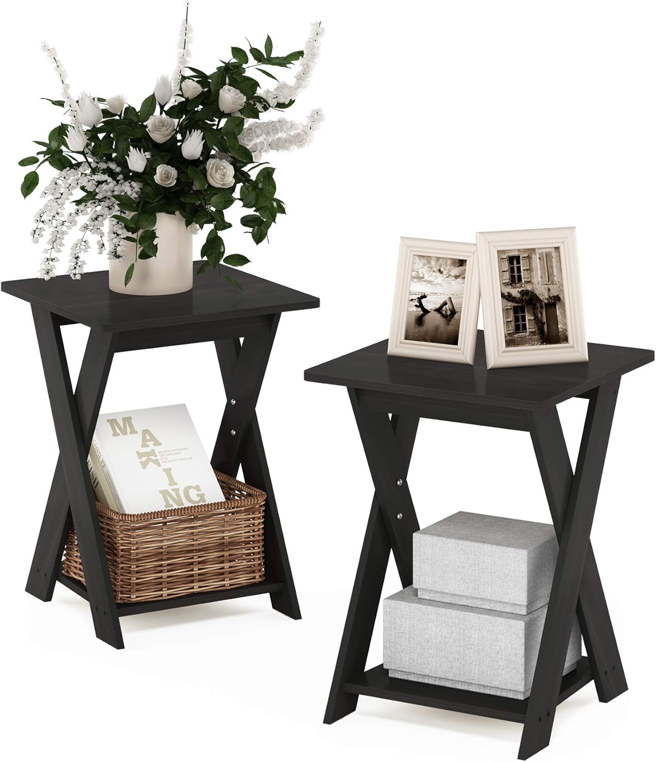 FURINNO Modern Simplistic End Table Set, 2-Pack, Espresso