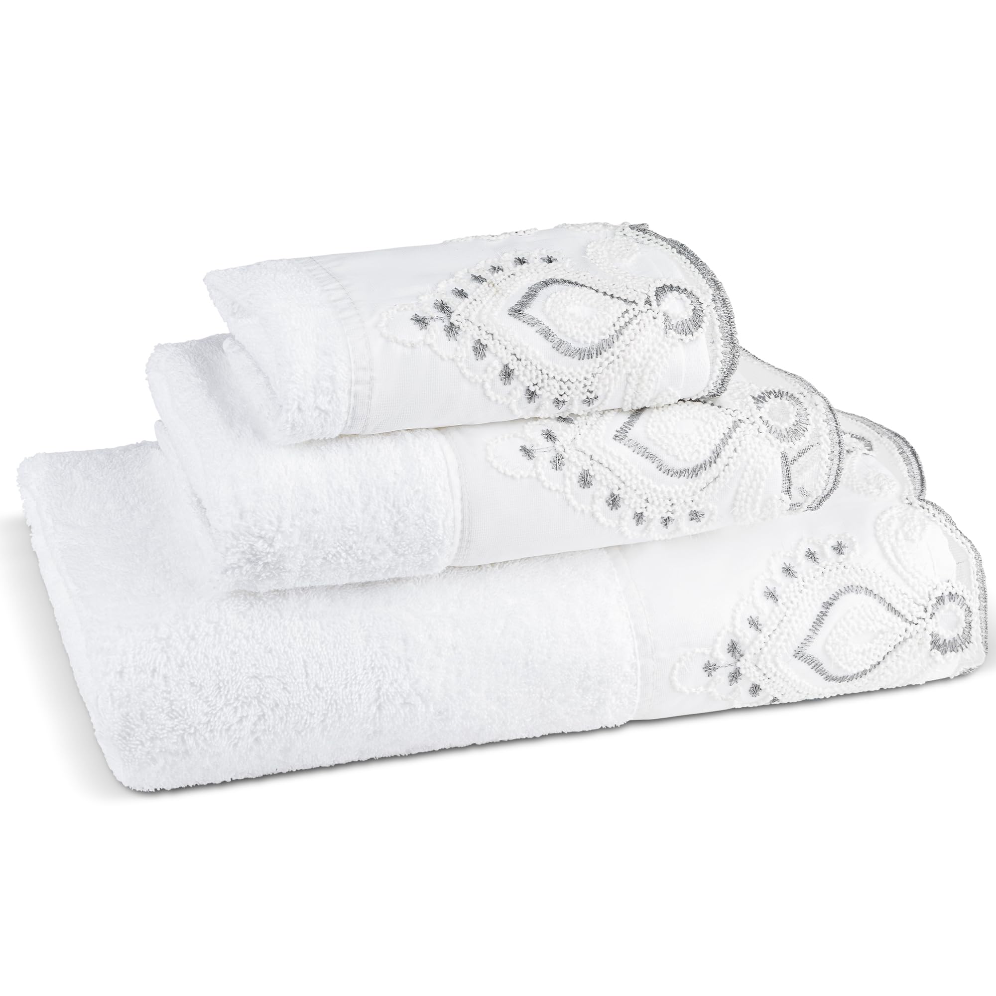 Zahari Home Rose Vine Bathroom Towel Set - 3 Piece Towel Set in Beige - Modern Decor, Unique Design