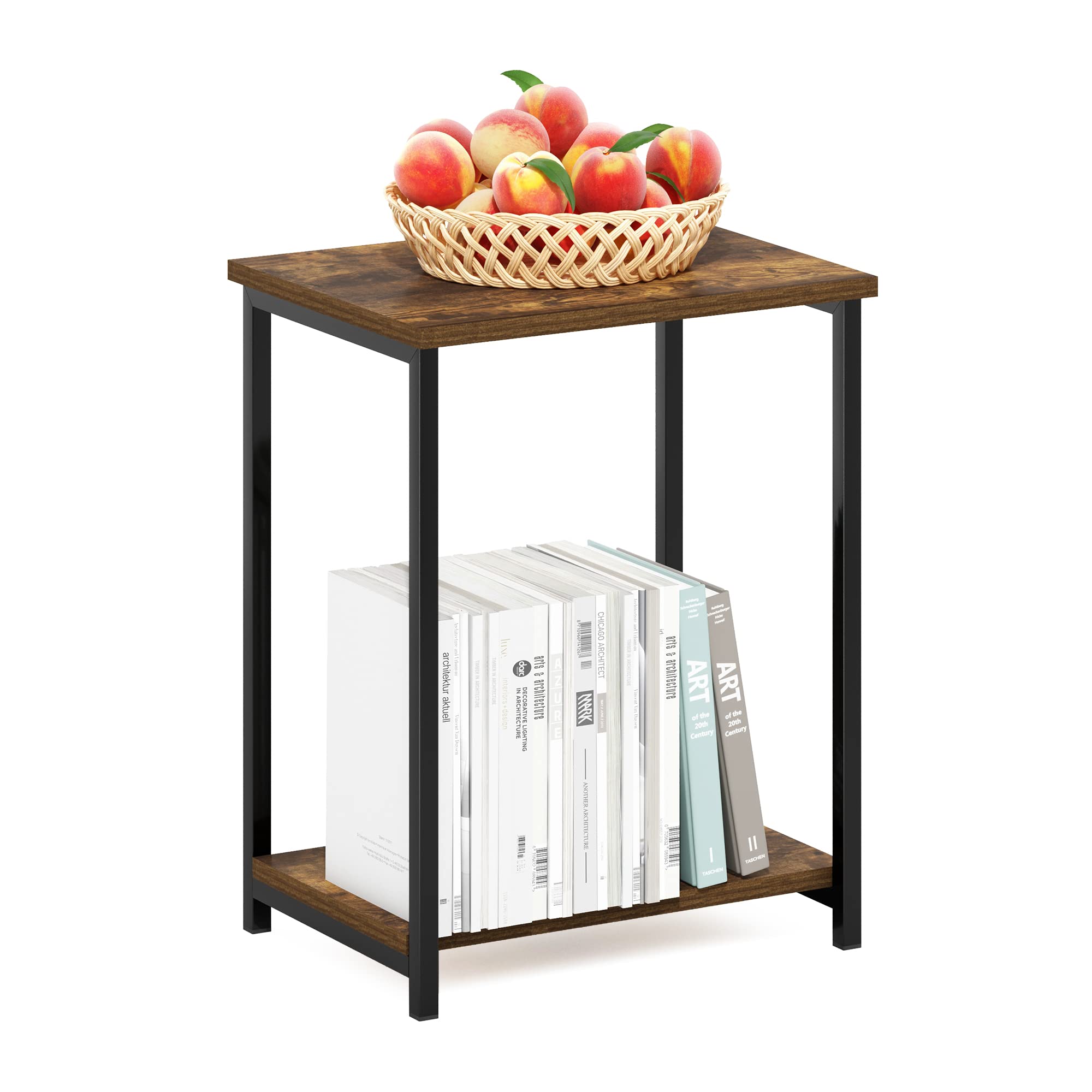 Furinno SIMPLISTIC Side Table Set of 2, 2-Tier Square Modern End Table, Nightstand, Night Stand, Bedside Table, Toolless Assembly, for Living Room, Bedroom, Espresso