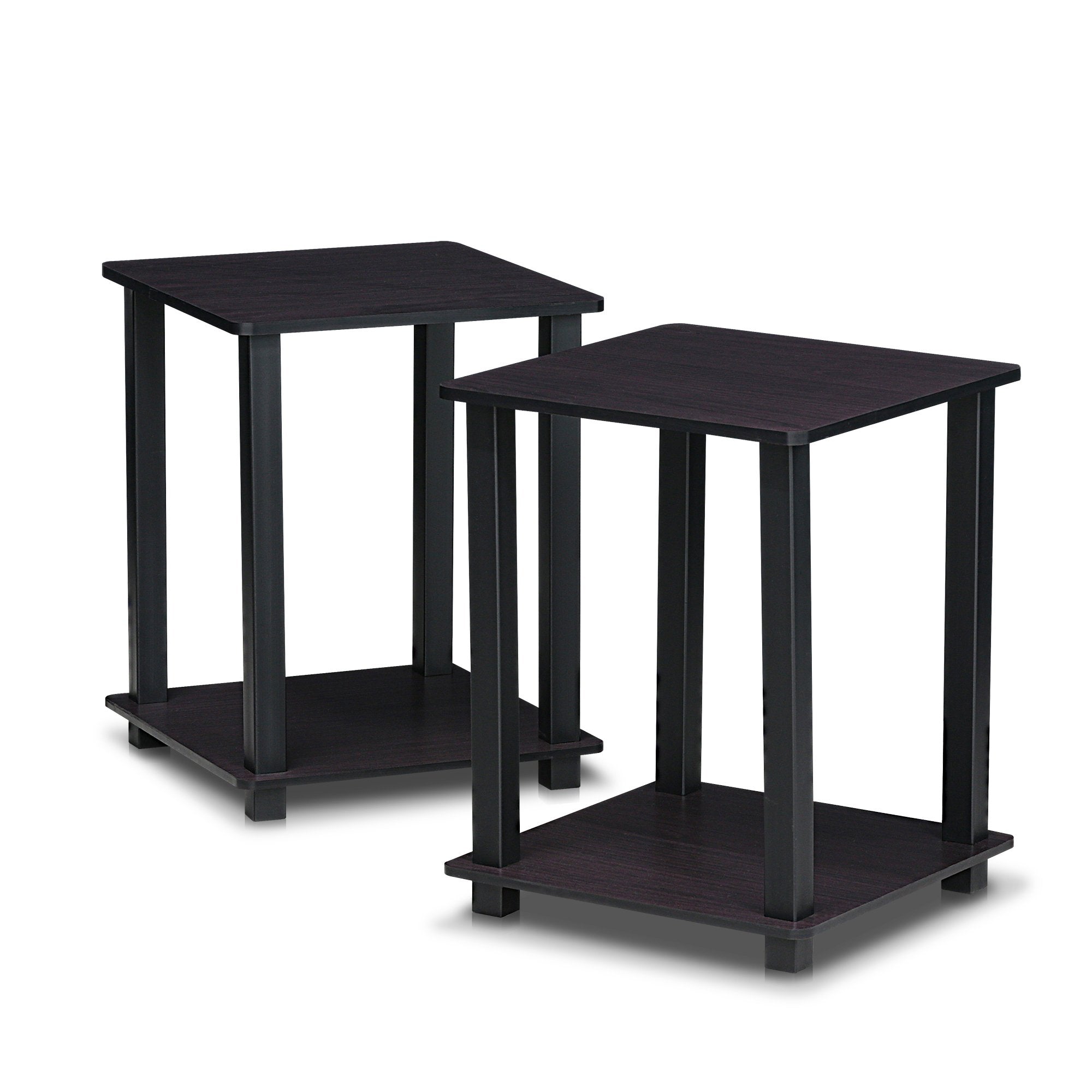 Furinno SIMPLISTIC Side Table Set of 2, 2-Tier Square Modern End Table, Nightstand, Night Stand, Bedside Table, Toolless Assembly, for Living Room, Bedroom, Espresso