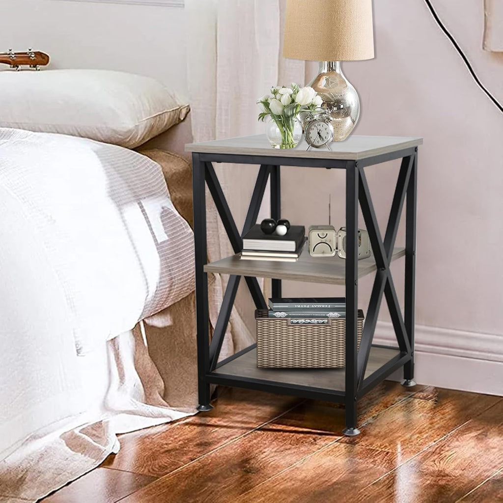 End Tables Living Room Set of 2, 16" D x 16" W x 24" H, Indoor End Tables Living Room with Storage Shelf, Square End Table Set of 2, X-Shaped Night Stands for Bedroom, Farmhouse Wood Side Tables