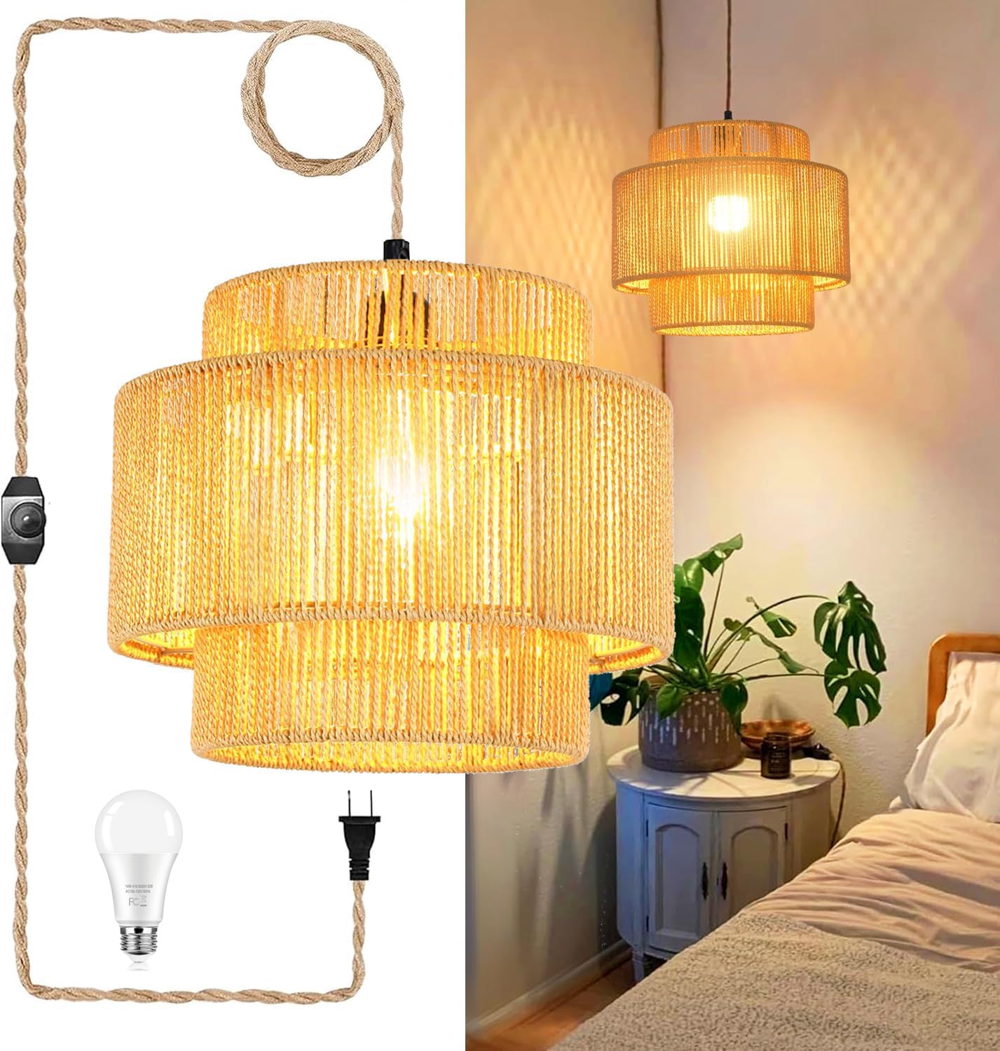 Pink Plug in Pendant Light Glass Hanging Lights with Plug in Cord Boho Hanging Lamp Gold Mid Century Modern Vintage Dimmable Flower Plug in Chandelier Ceiling Fixture for Living Room,Bedroom