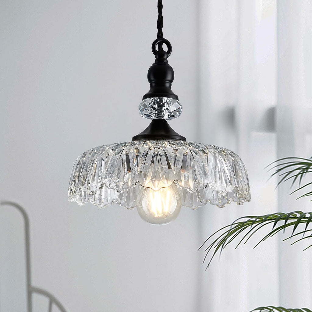 CVKASH Vintage Glass Pendant Light Fixture Brass Modern Adjustable Chandelier Farmhouse Hanging Light for Hallway Porch Kitchen Bedroom Coffee Shop Dining Room Island